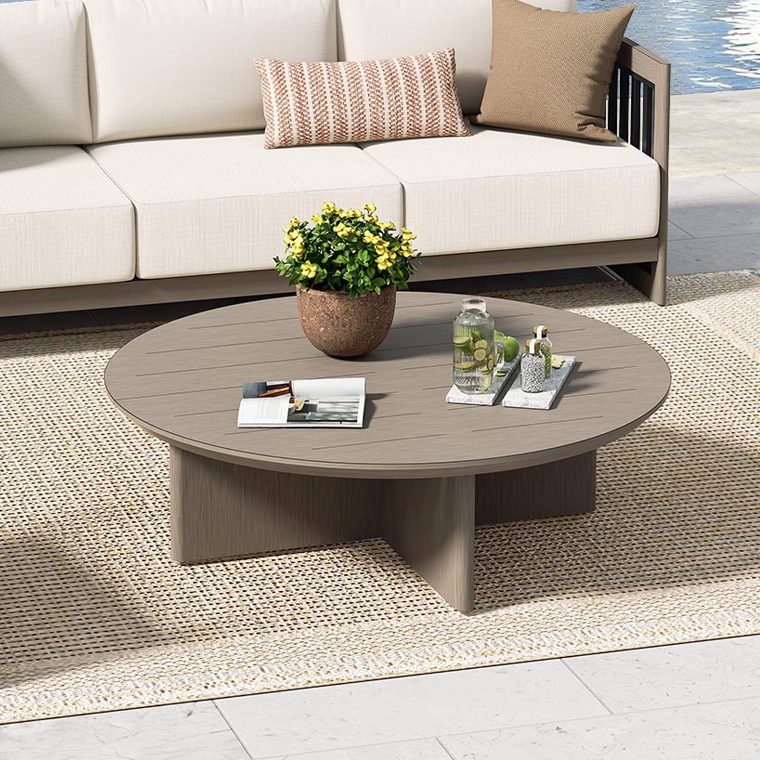 PEAK HOME FURNISHINGS Sereno Round Outdoor Coffee Table 44-in W x 44-in L