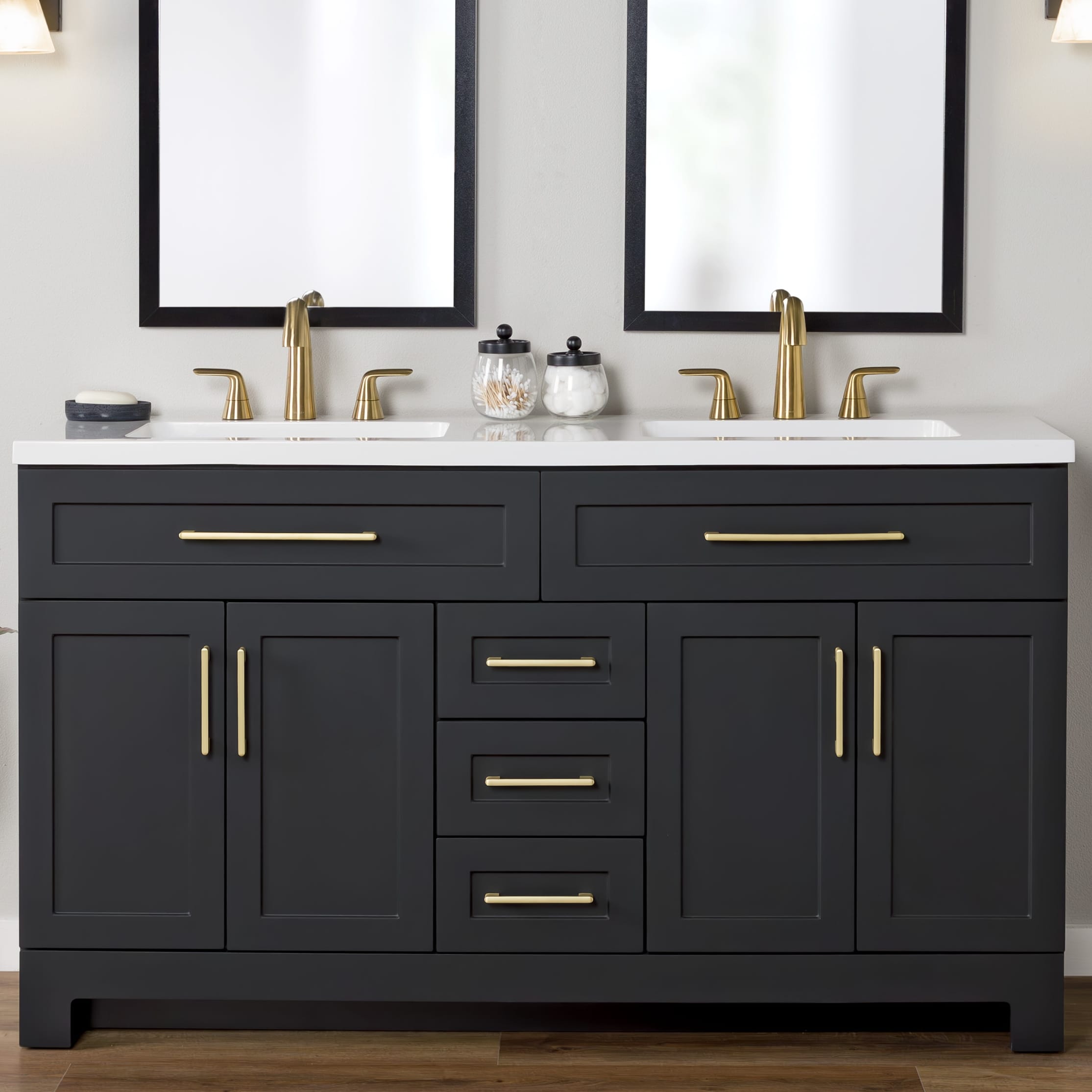 Style Selections CU60P2-MB Cauley 60-in Black Double Sink Bathroom Vanity with White Cultured Marble Top