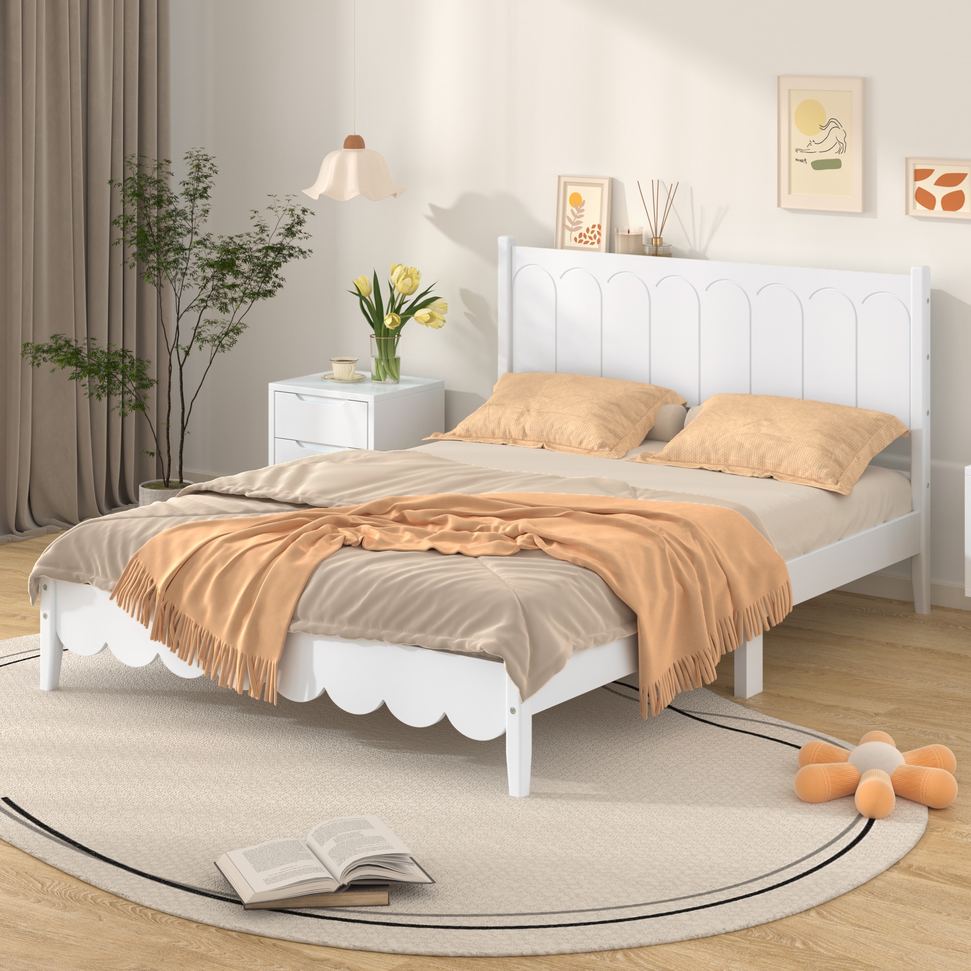 ModernLuxe L-WF313319AAK white Full Wood Platform Bed
