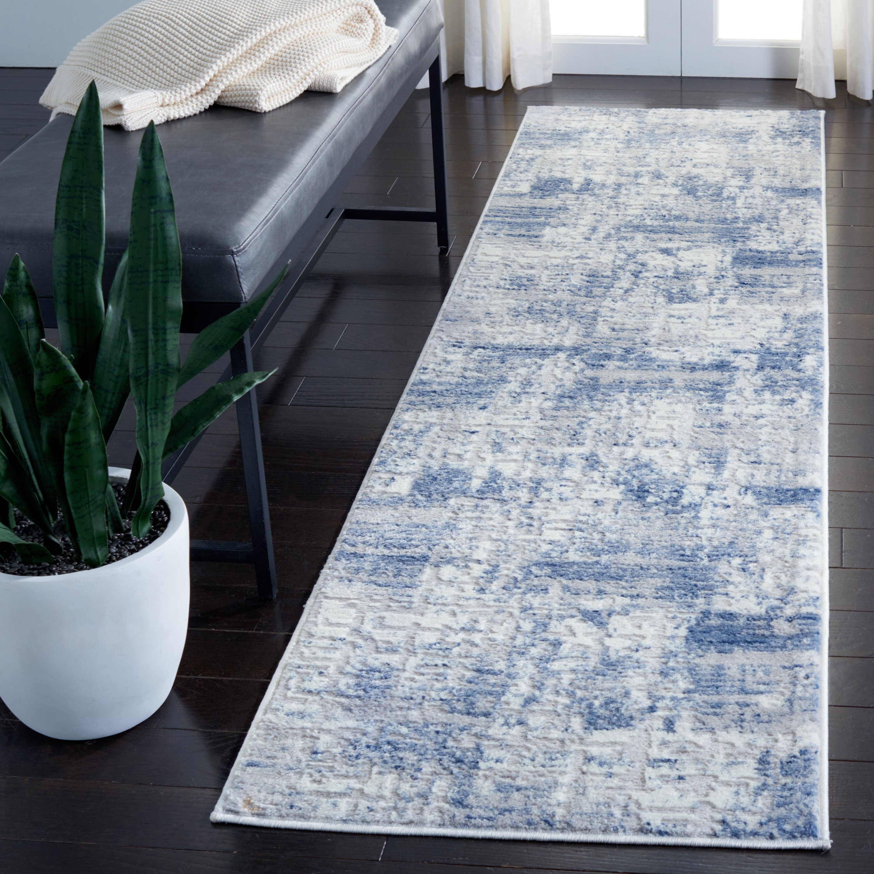Safavieh ALA786N-26 Amelia Oristo 2 x 6 (ft) Loomed Polypropylene Navy/Light Gray Rectangular Indoor Abstract Bohemian/Eclectic Runner rug