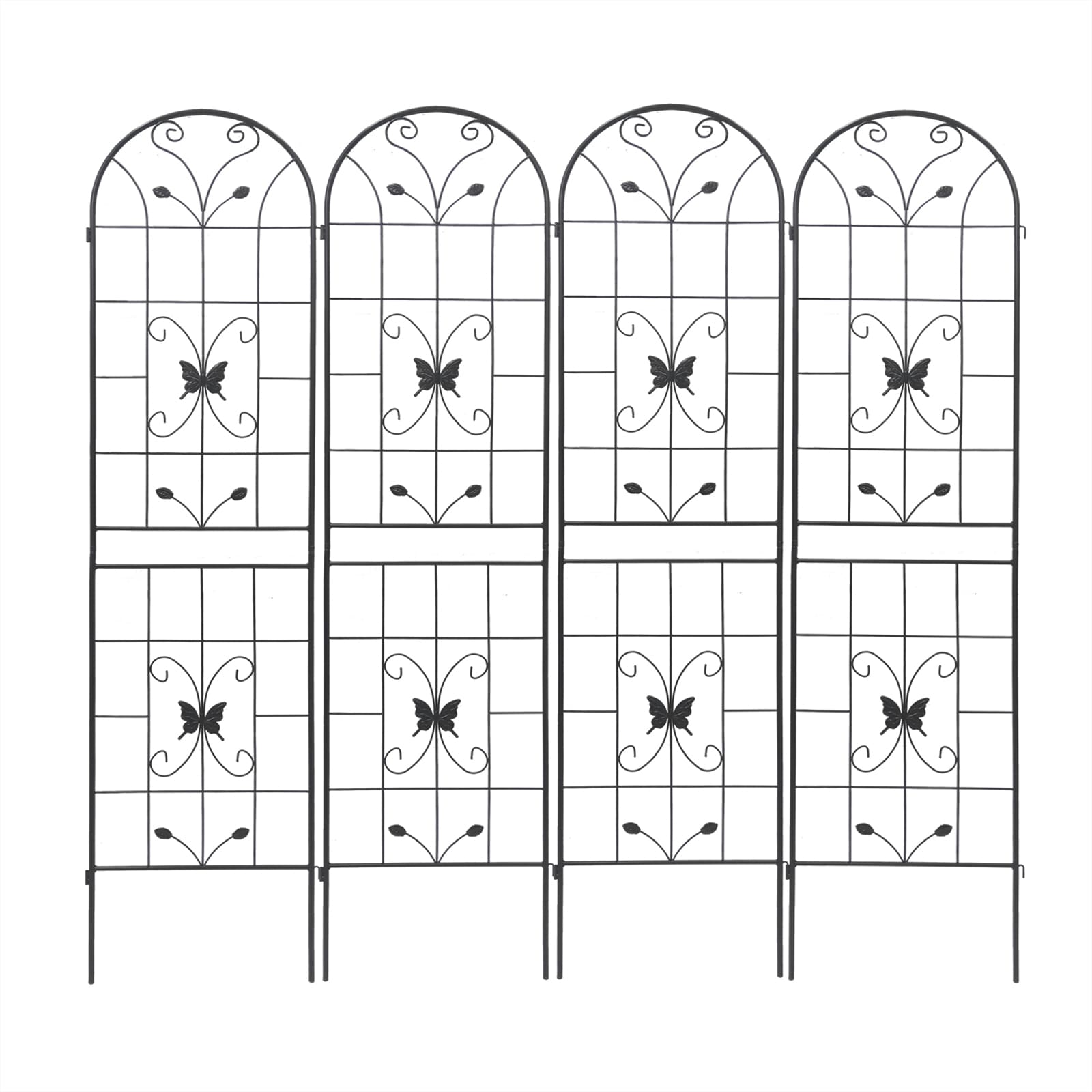 Maocao Hoom JLWP151254 4 Pack Metal Garden Trellis 19.7-in W x 86.7-in H Black Iron Traditional Garden Trellis For Climbing Plants For Cucumbers