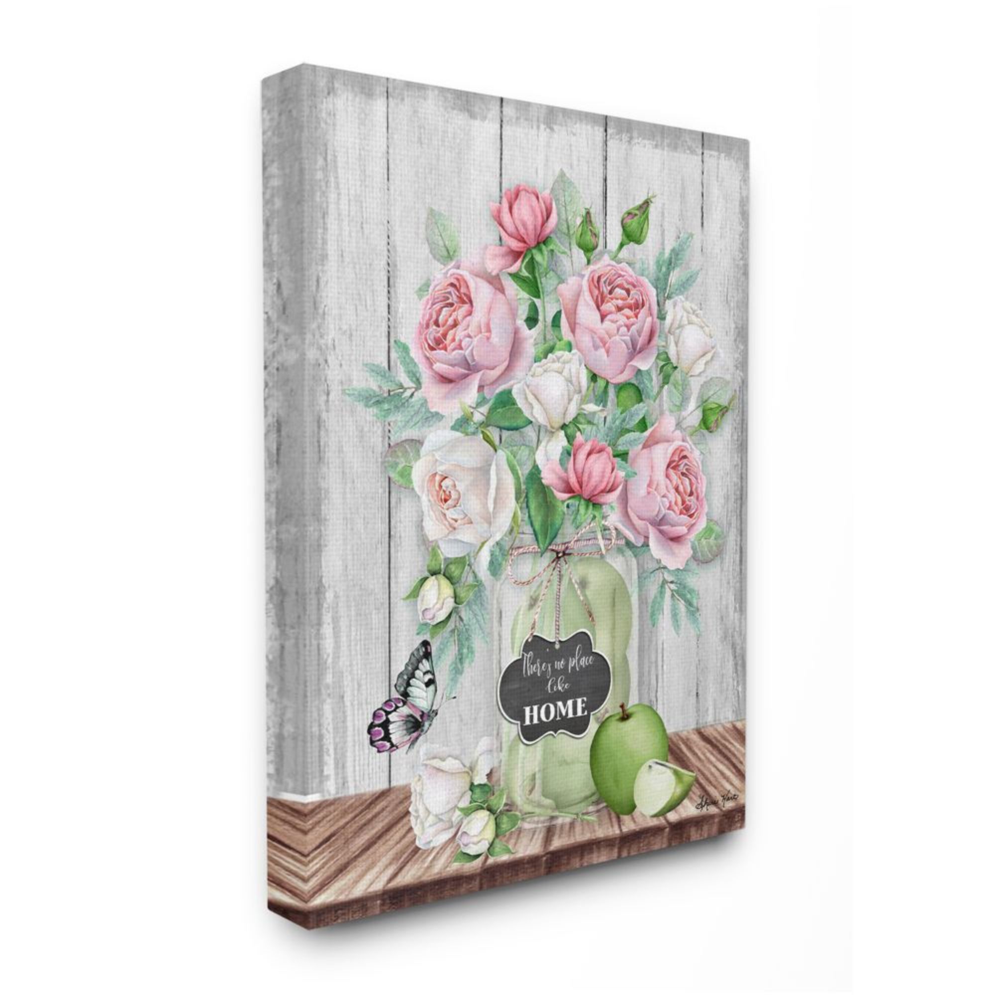 Stupell Industries AC-317-CN-16X20 No Place Like Home Text Pink Roses Fruit Jar Sheri Hart 20-in H x 16-in W Floral Print on Canvas
