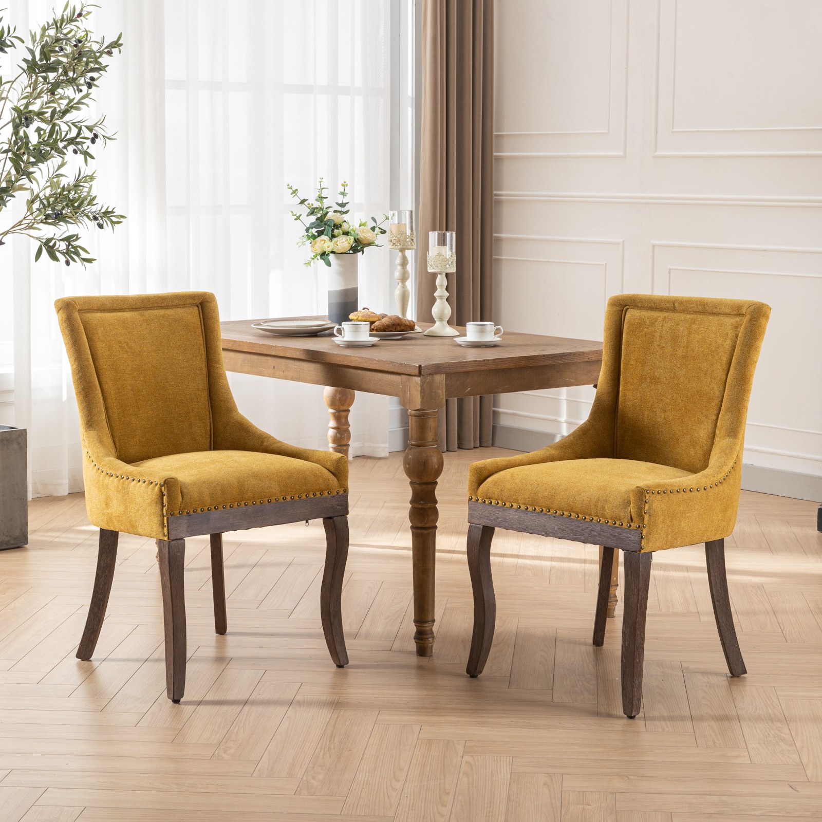 Clihome 2 Pieces Chairs 2 -Pack 20.8-in W Modern 2 Pieces Gold Accent Chair