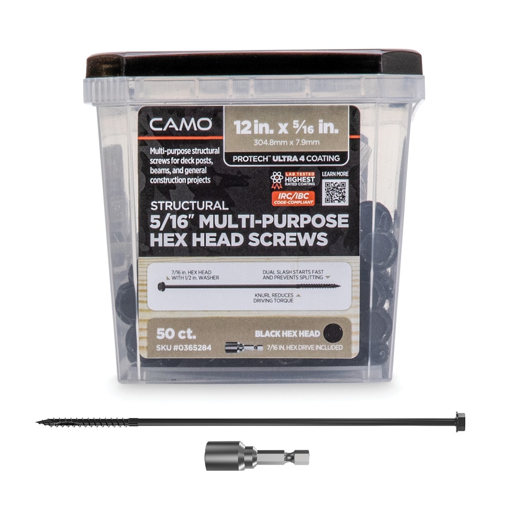 CAMO 5/16-in x 12-in Black Galvanized/Coated Hex-Head Exterior Structural Wood Screws (50-Pack) 365284 Sansujyuku sansujyuku.com