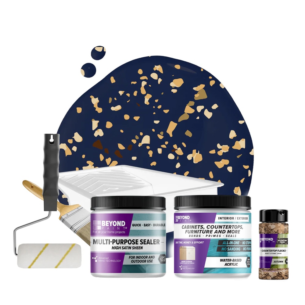 Beyond Paint Countertop and Multi-Surface Autumn Countertop Fleck Kit in Navy Flat Countertop Refinishing kit