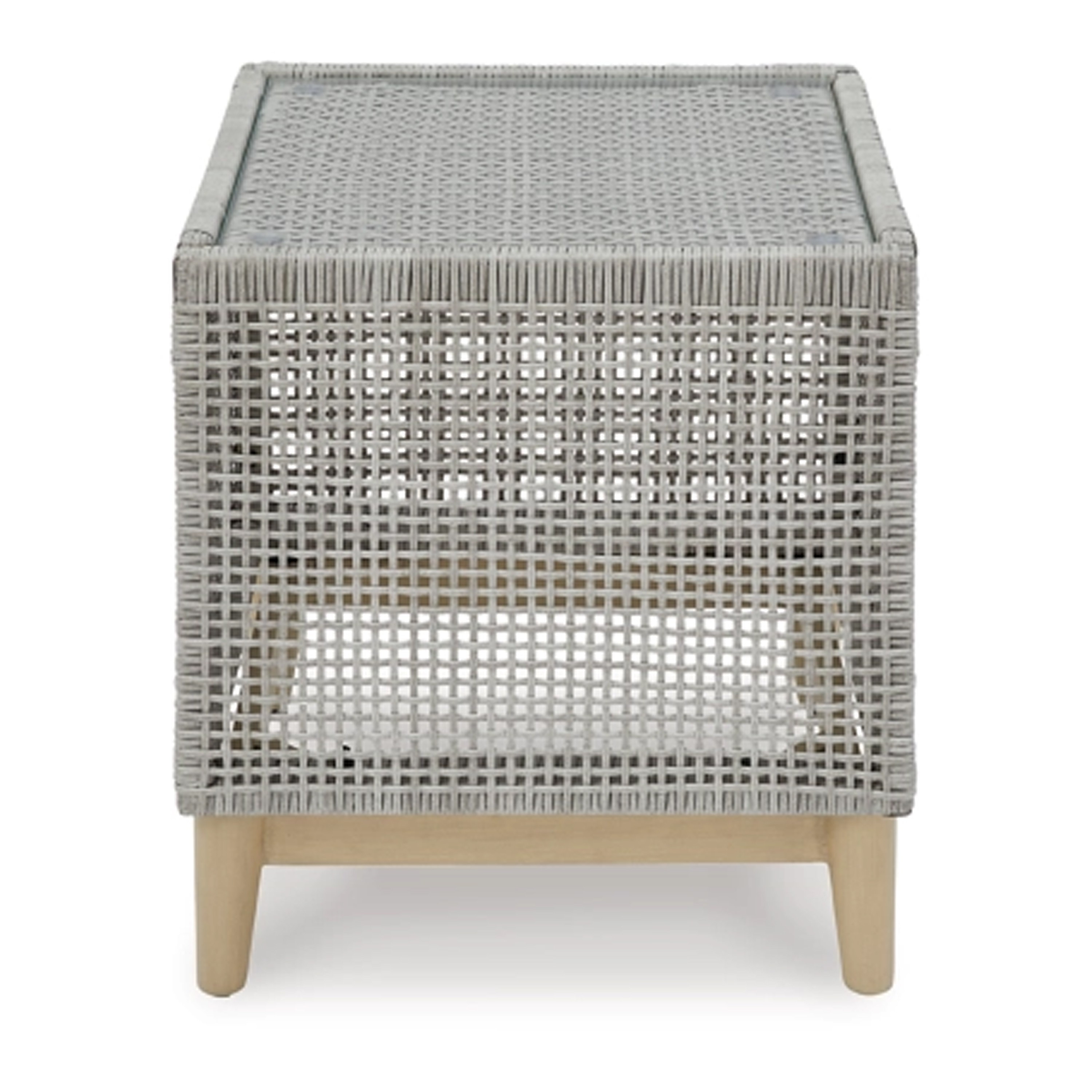 Gray Square Resin Wicker Outdoor End Table with Glass Top