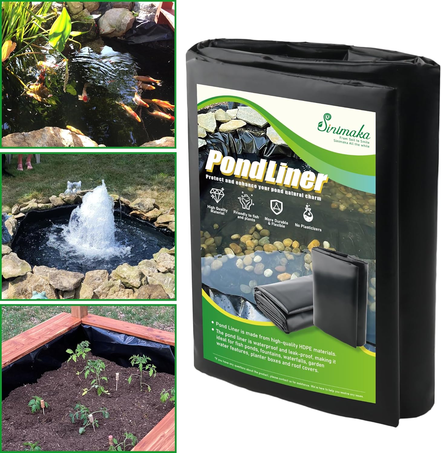 CJGQ Pond Liner 16 x 20 Ft HDPE Durable Pond Liners for Outdoor Ponds Pond Liners for Fish Koi Water Garden Waterfall Fountain