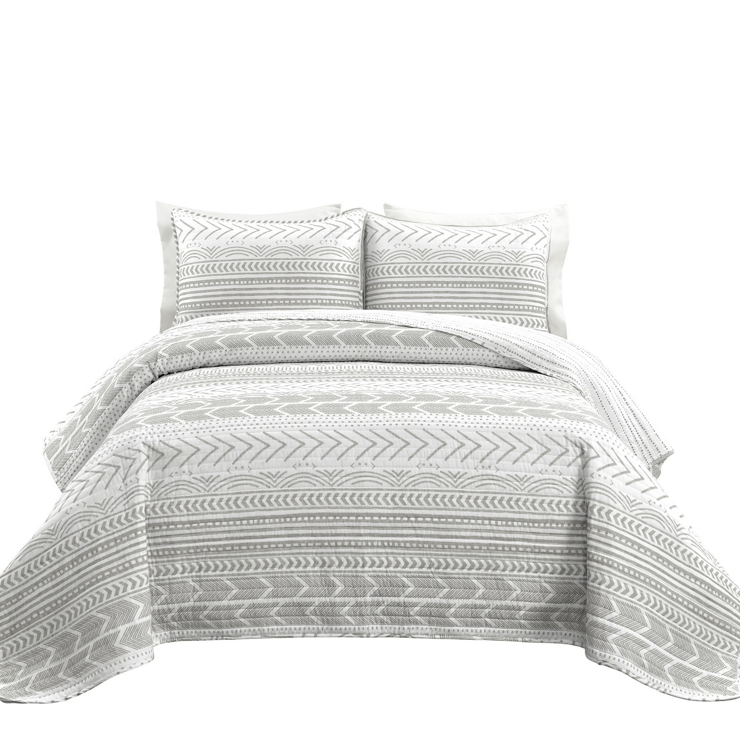 Gray and White Full/Queen Cotton Reversible Quilt Set