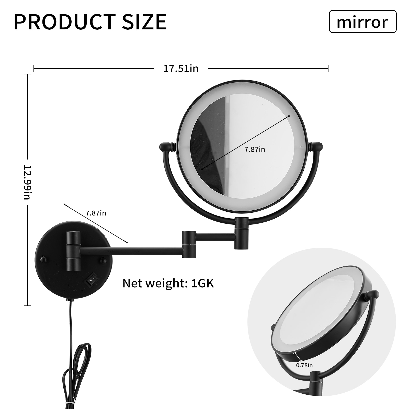 BWE A-9MML001-B Makeup-Mirrors - View #6