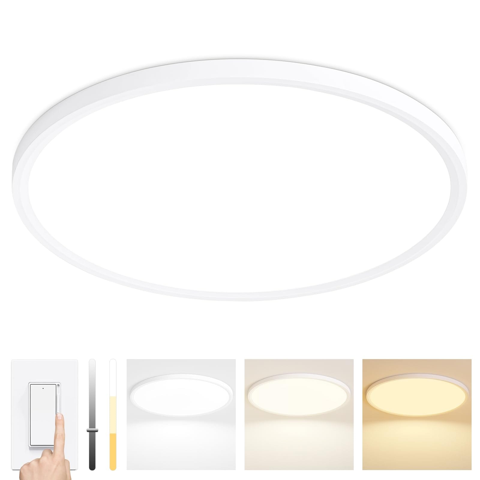 JVFCXXV  24 Inch Dimmable LED Ceiling Light Fixture Ultra Thin Flush Mount 48W 4800 Lumen 3 Color Changeable Round White for Dining Room Living