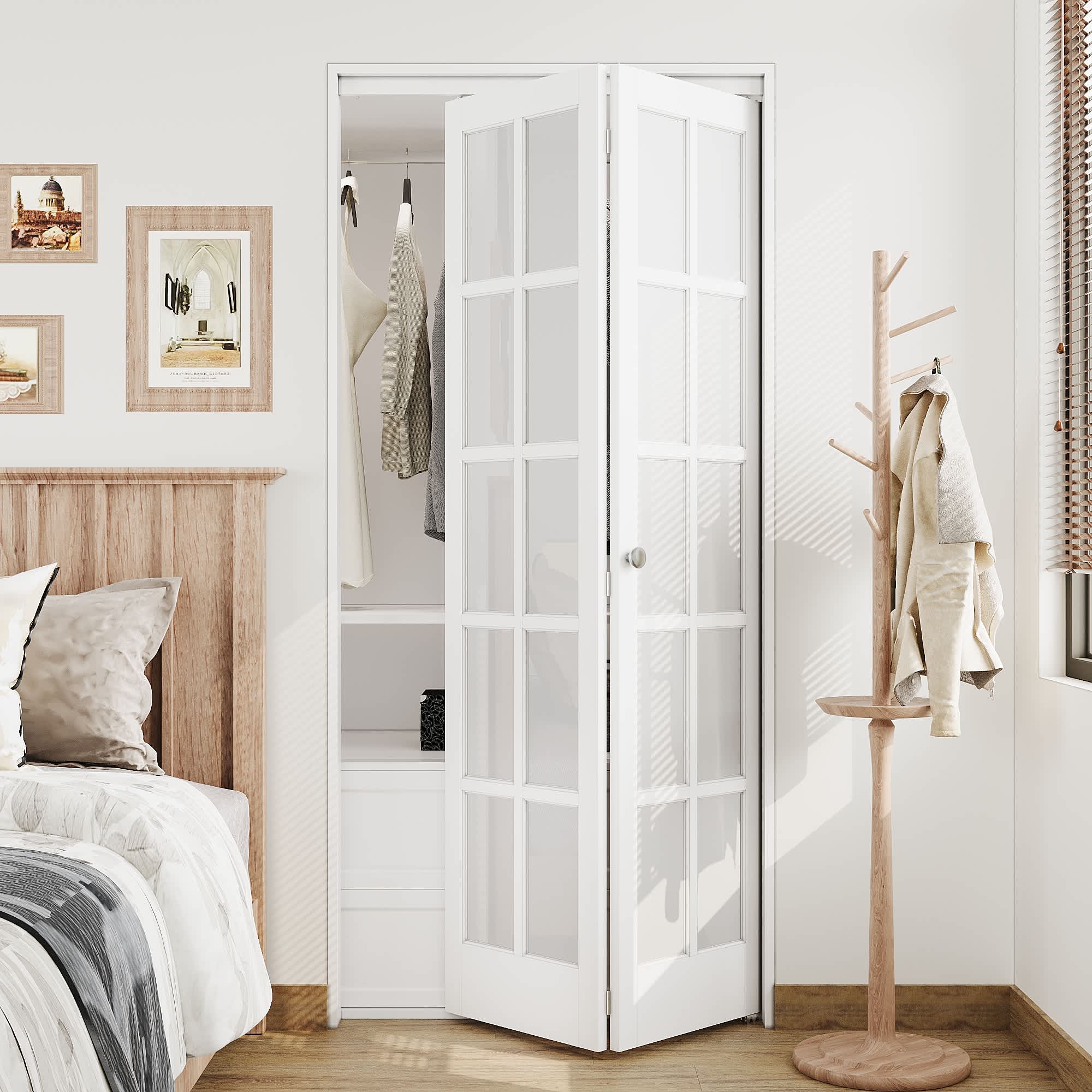 Ark Design 10 Lite Closet Bi-Fold Doors Tempered Frosted Glass Folding Door  Solid MDF Closet Door Prefinished Surface Pre-Drilled Holes 36-in  x 80-in