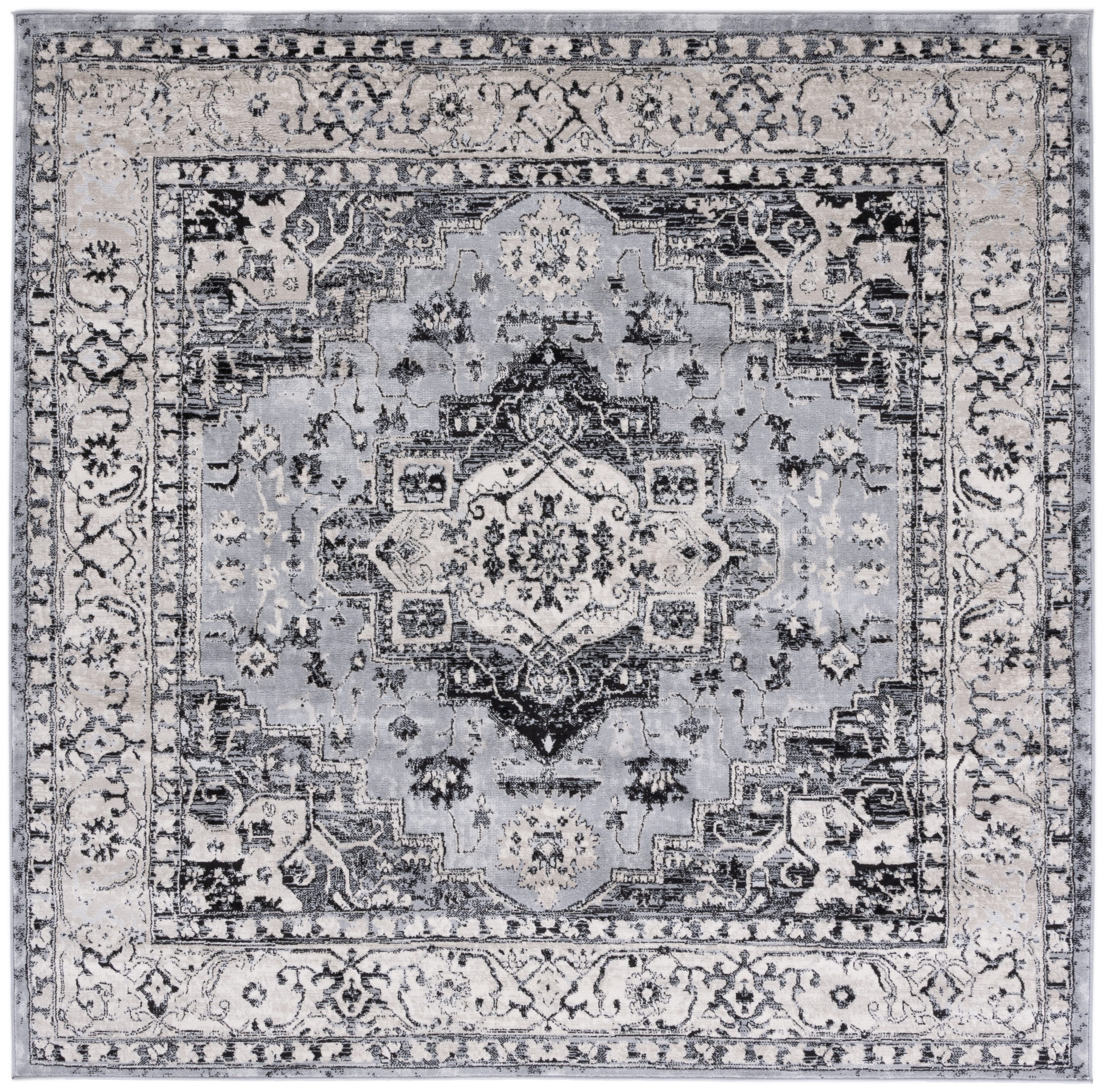 Safavieh BNT851H-7SQ Brentwood Valeria 7 x 7 (ft) Loomed Polypropylene Gray/Black Square Indoor Floral/Botanical Farmhouse/Cottage Area rug