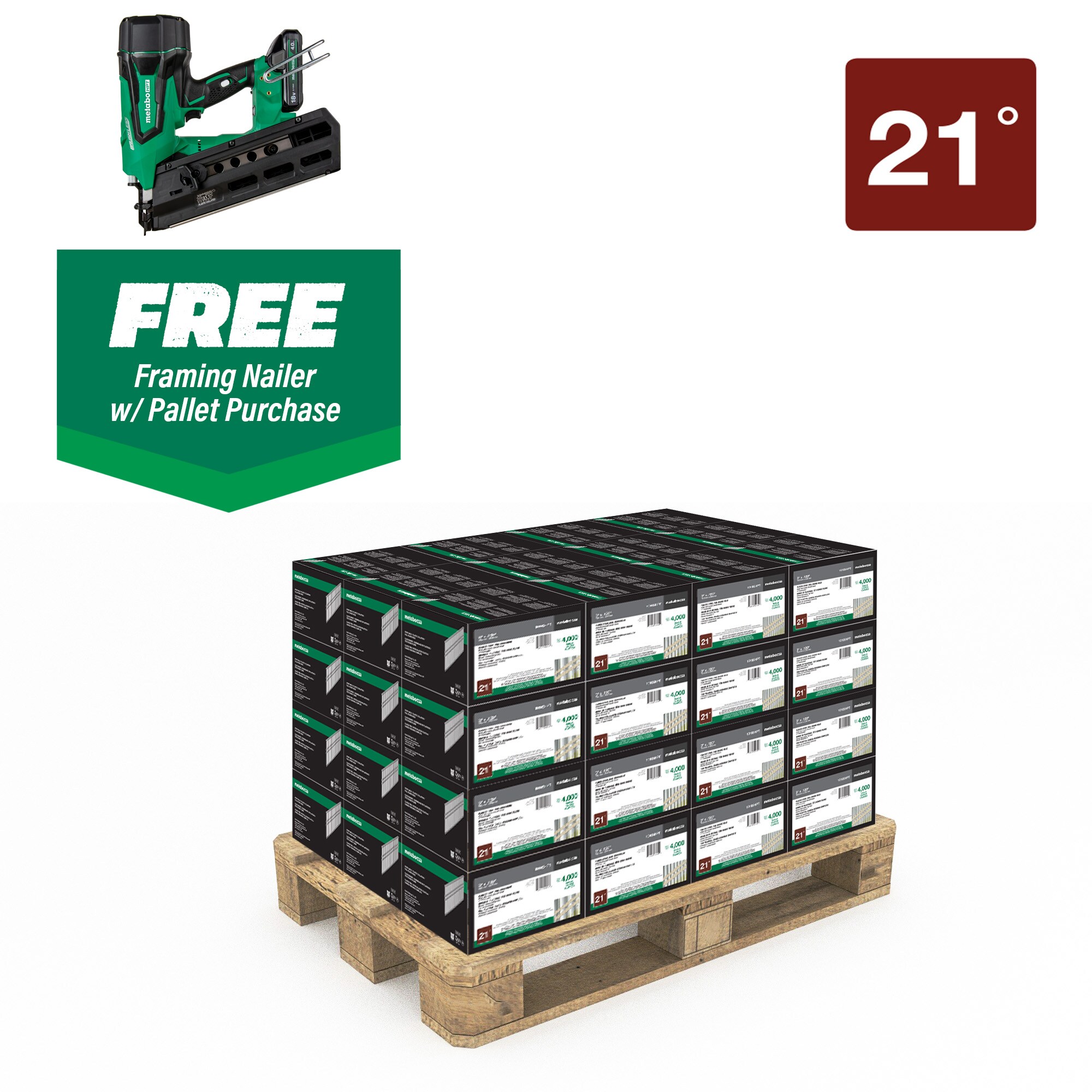 Metabo HPT 10102NR1890DRSTM 2-3/8-in x 0.133-in 21-Degree Bright Smooth Shank Collated Framing Nails (240000-Per Pallet)