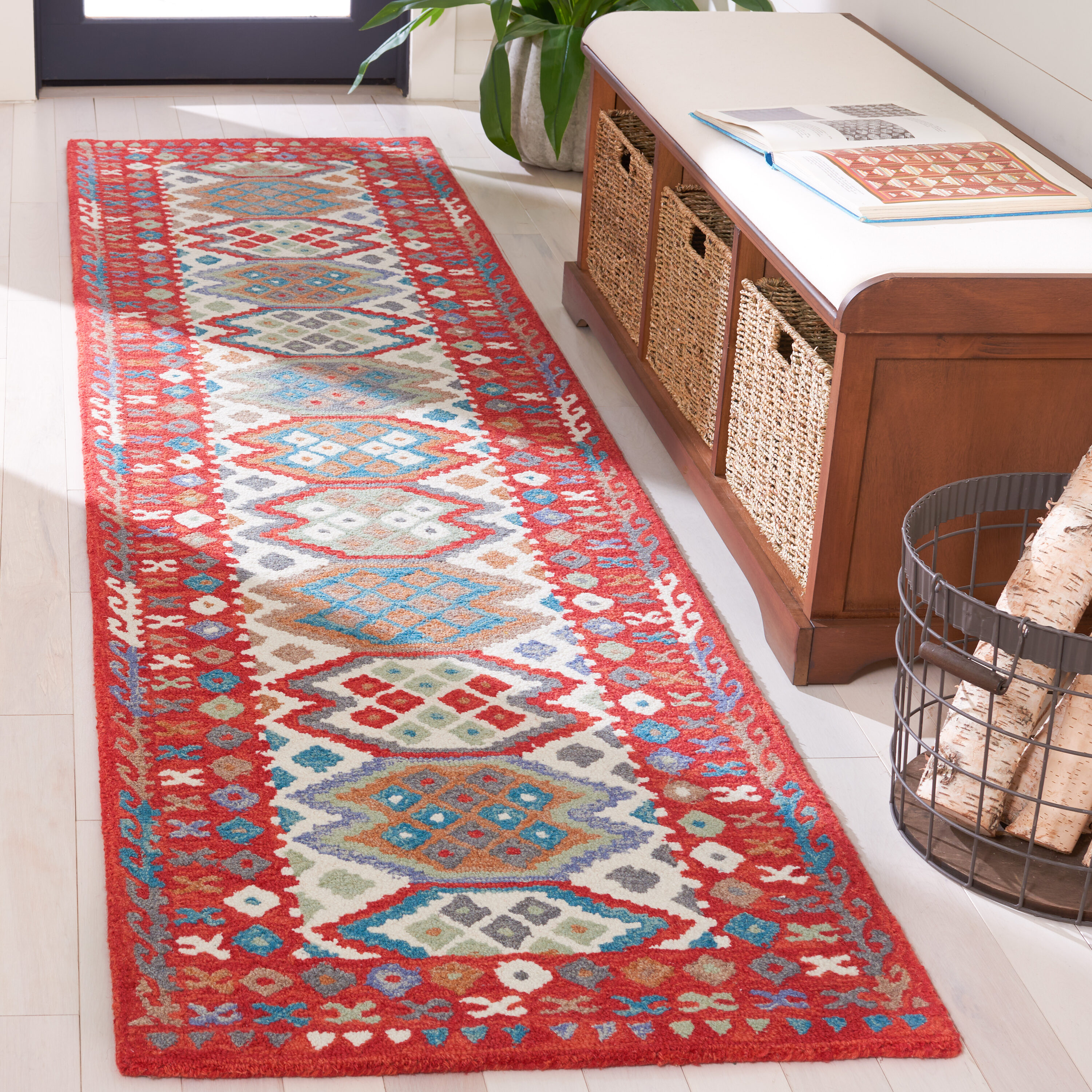  Aspen 413 Red/Ivory Bohemian 2ft-3in x 9ft Runner Rug