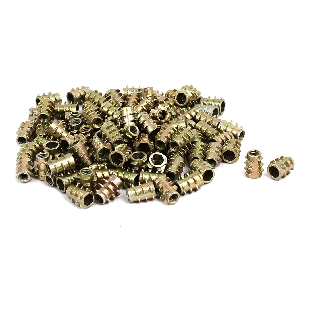 Unique Bargains M4x10mm Hex Socket Threaded Insert Nuts Bronze Tone 100pcs for Wood Furniture #S25072800UX9199