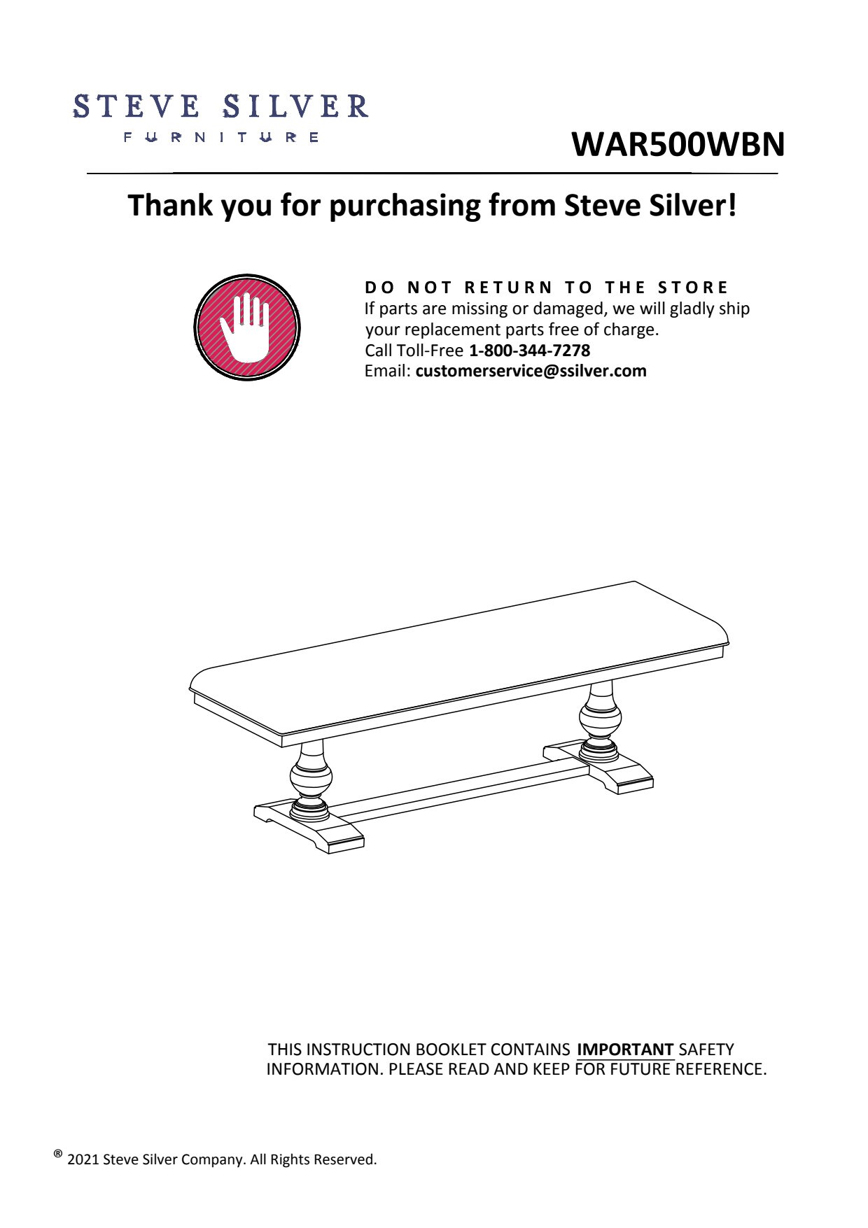 Steve Silver WAR500WBN Dining-Benches - View #7