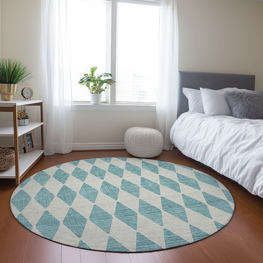 8' Round Teal Geometric Pattern Indoor Outdoor Area Rug 8' Round Teal Geometric Pattern Indoor Outdoor Area Rug