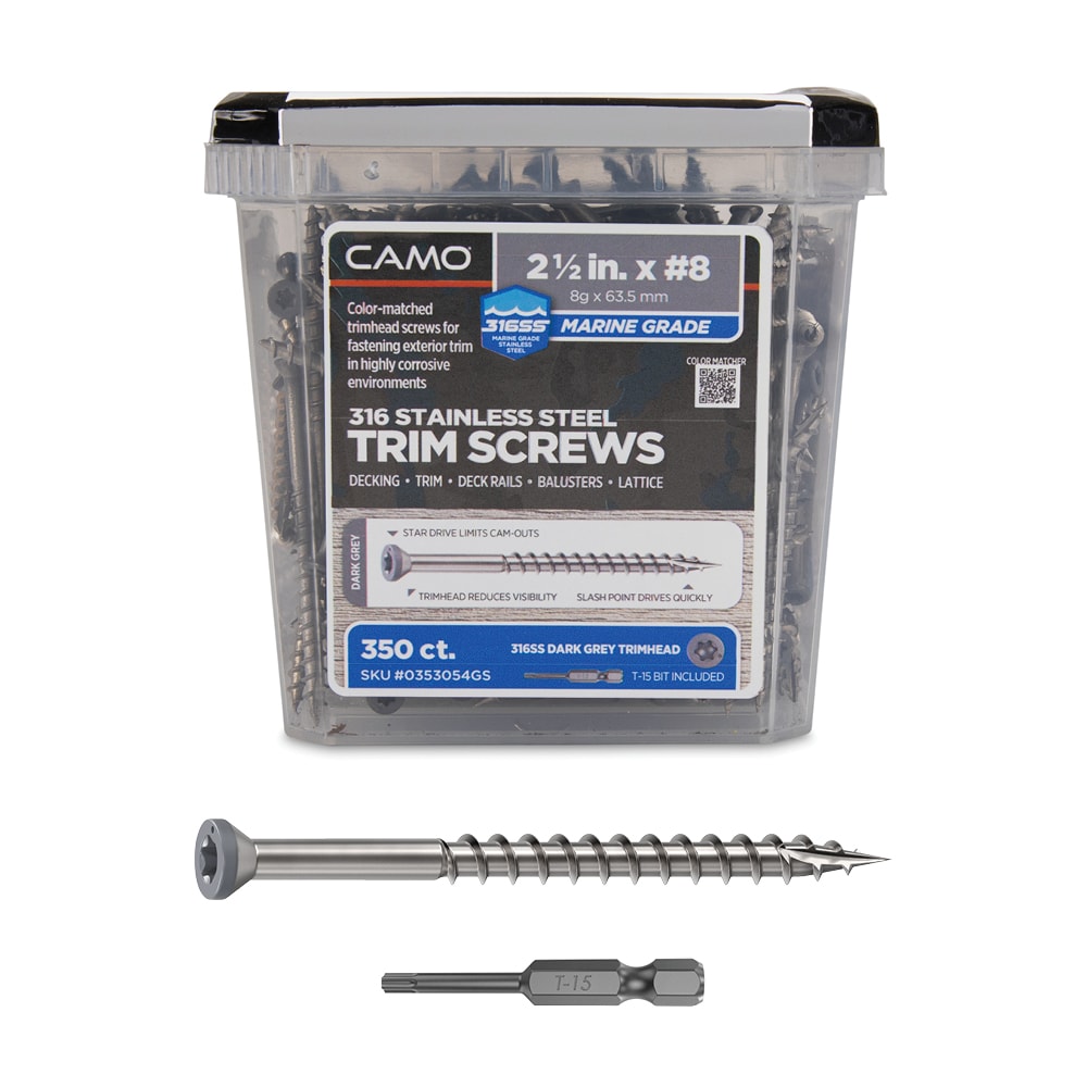 CAMO 0353054GS Dark Grey #8 x 2-1/2-in Stainless steel Exterior Trim screws ( 350 -Per Box )