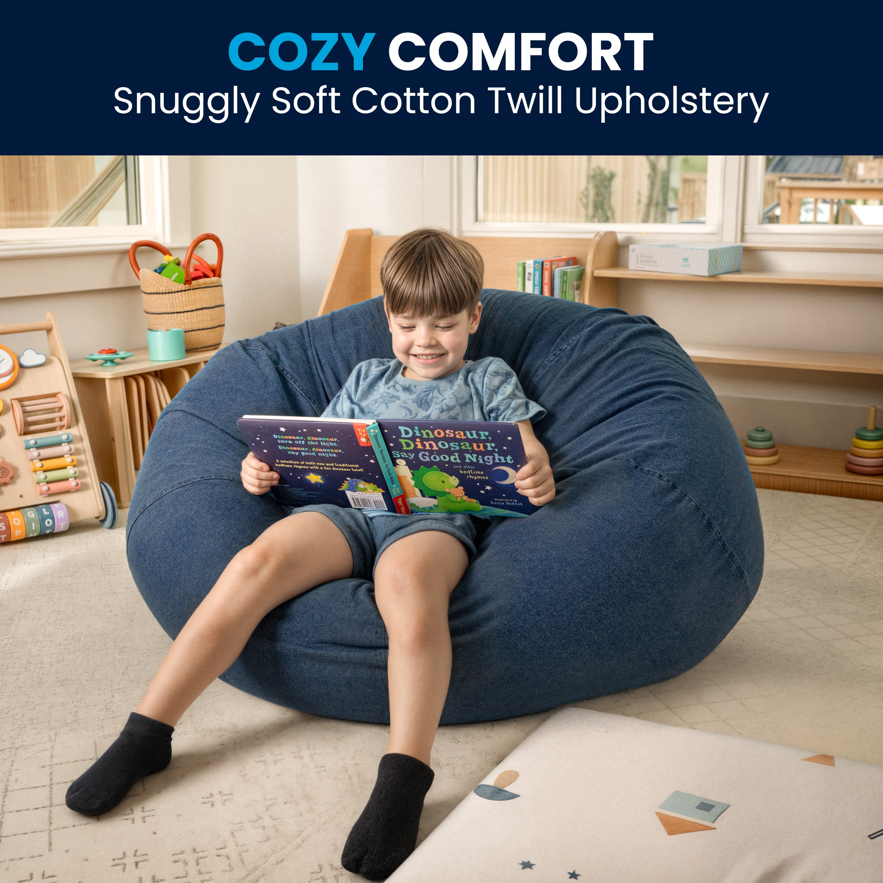 Oversized Denim Bean Bag Chair with Removable Cover