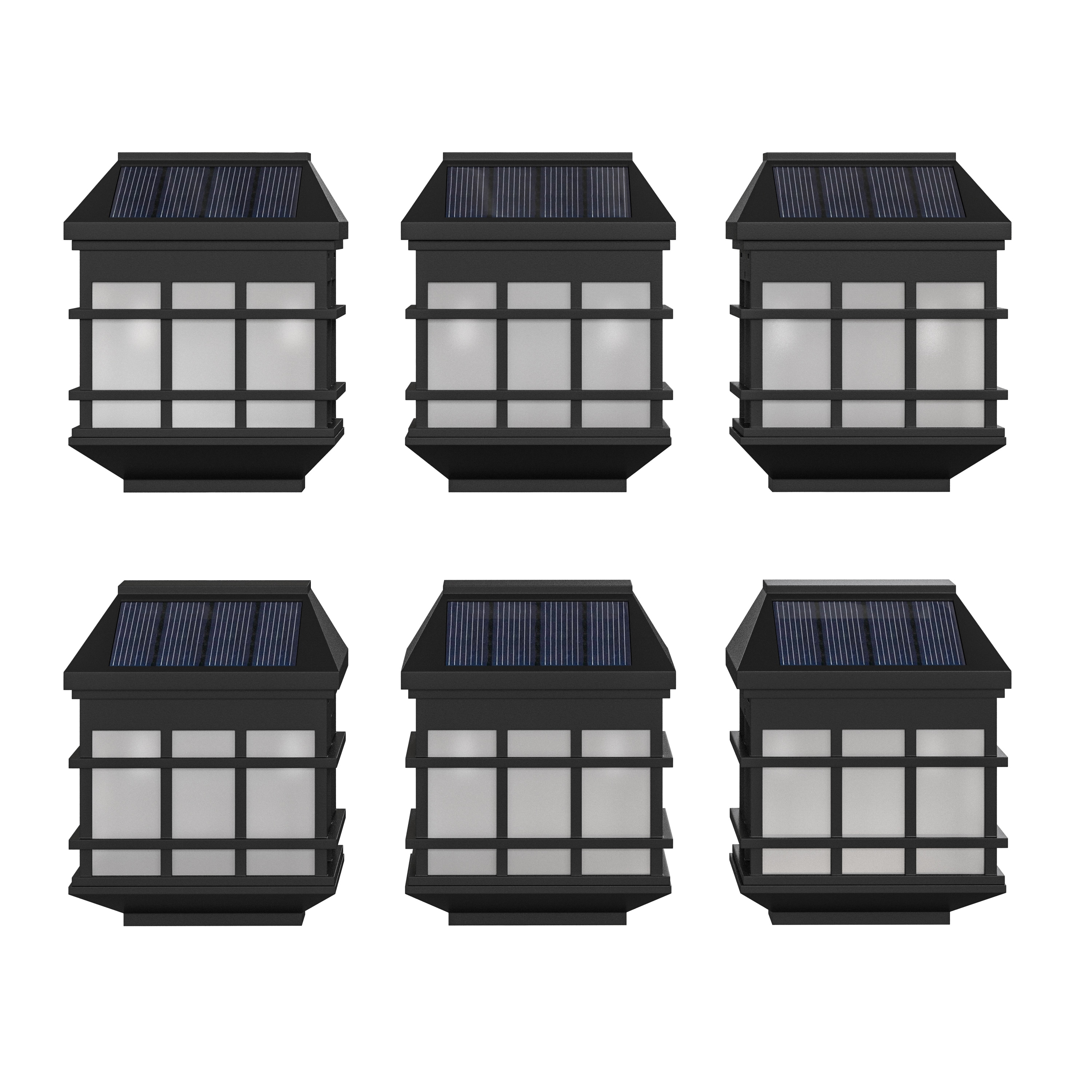 Flash Furniture 889142958369 Holder 6 Pack Wall Mount LED Solar Lights - Weather Resistant Black Decorative Solar Powered Lights - Deck and Fencing Solar Lights