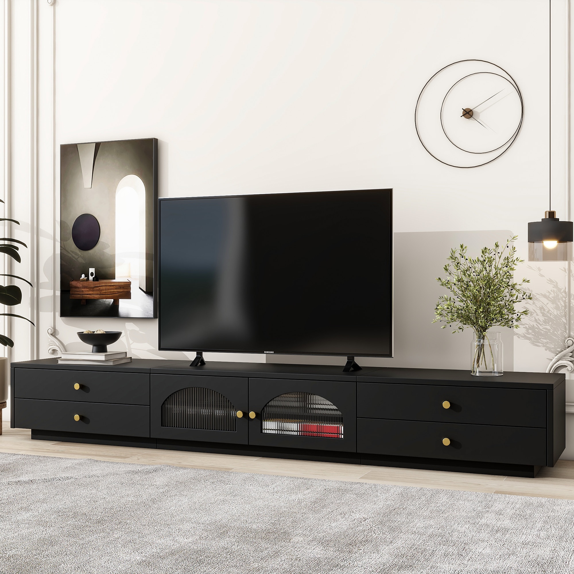 ModernLuxe L-WF311903AAB Modern/Contemporary Black TV stand Integrated TV Mount ( Accommodates