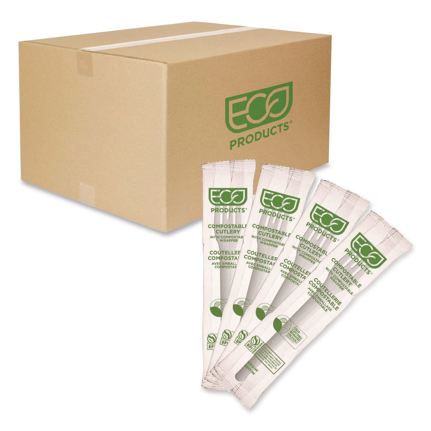 Eco-Products Plantware Compostable Cutlery Fork Plastic White 1000/Carton