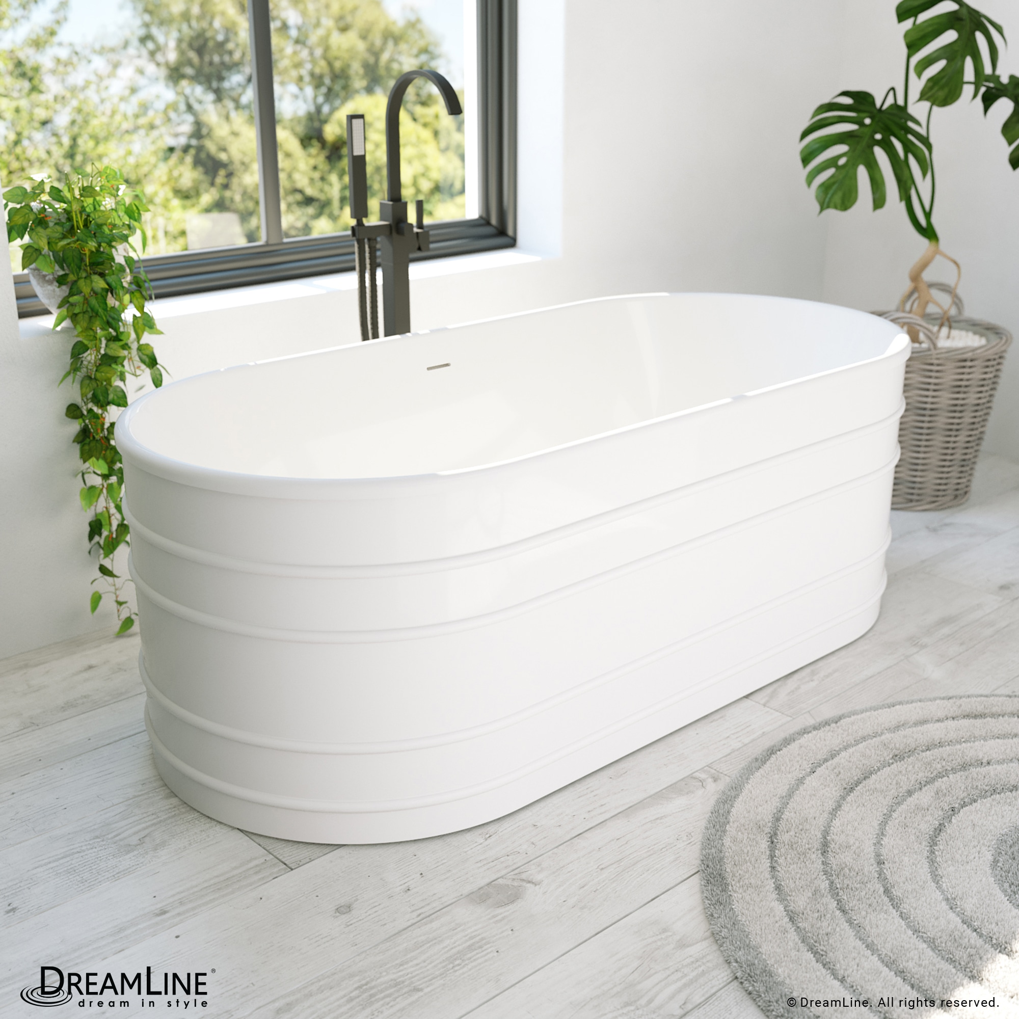DreamLine BT9X3167C09 Infinity Z 30.75-in x 67-in White Acrylic Oval Freestanding Soaking bathtub with Drain ( Center Drain )
