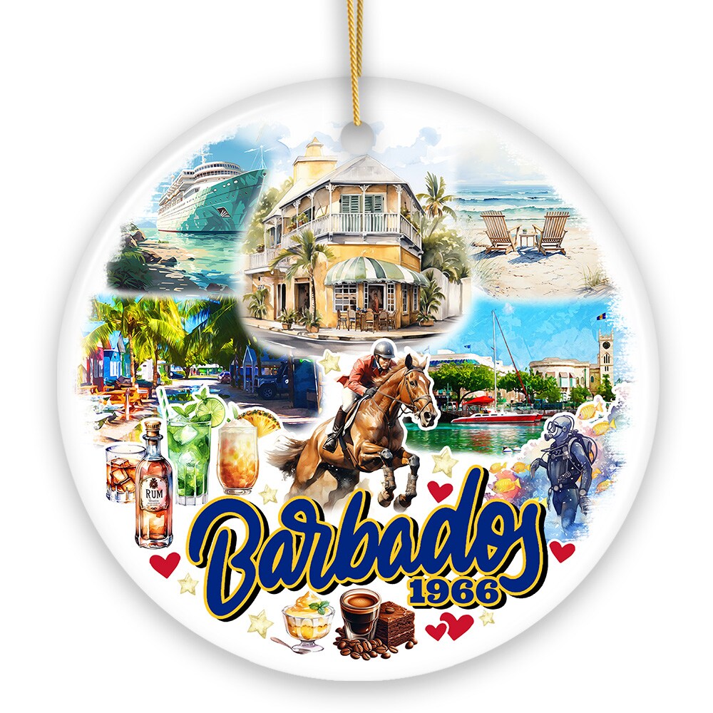 OrnamentallyYou 1901 Artistic Tropical Barbados Landmarks and Beaches Ornament Caribbean Christmas Souvenir Circle