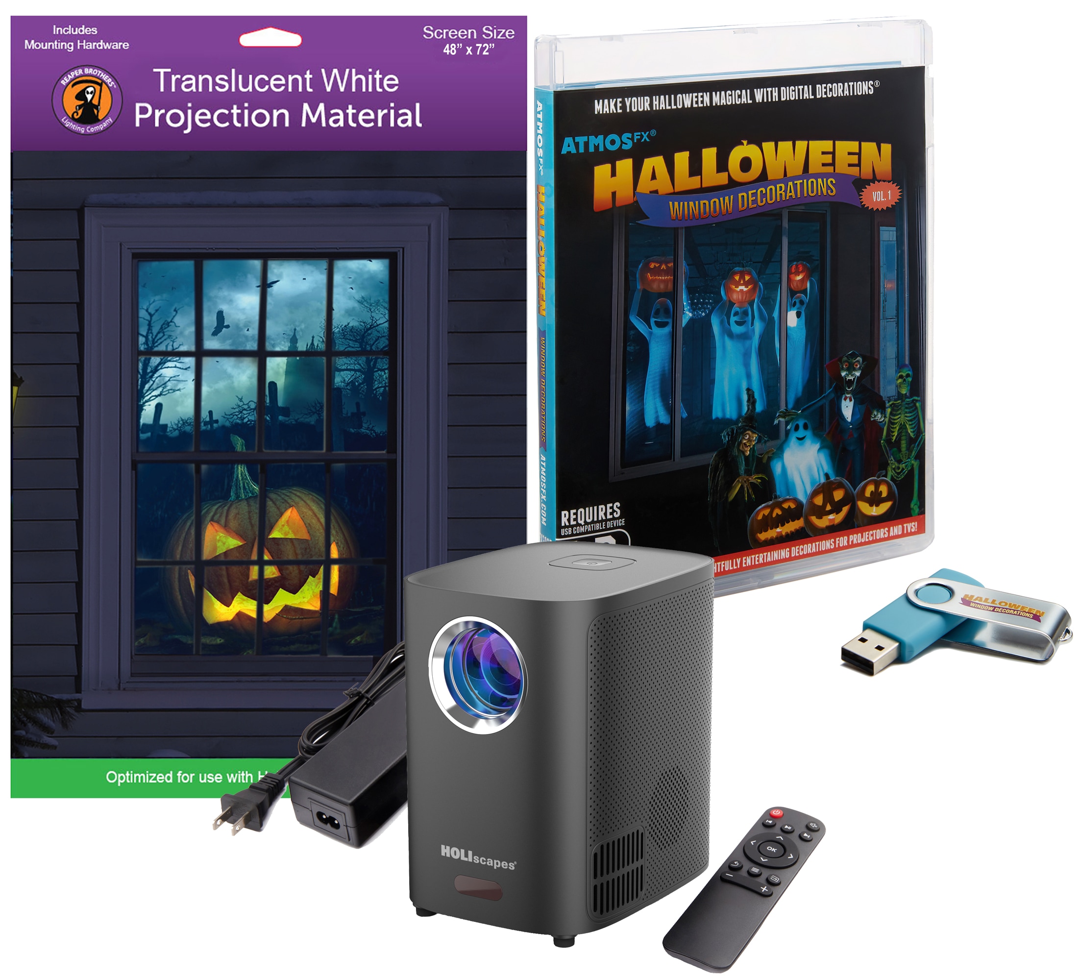 HoliScapes Halloween Projector, Video, Screen Kit All Musical Electrical  Outlet Happy Halloween Indoor Light Show Projector in the Light Show  Projectors department at Lowes.com