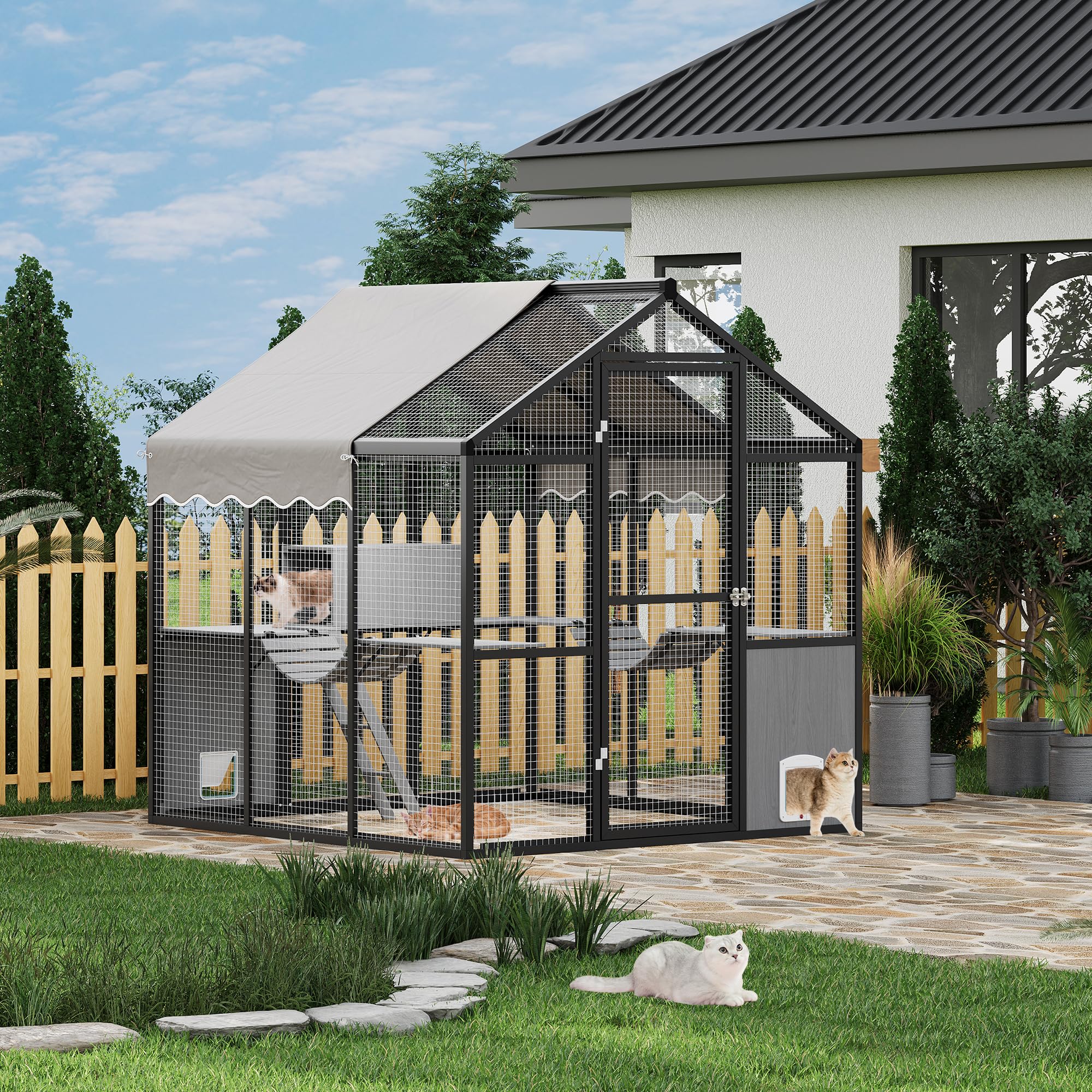 DEXSO - Aluminum Walk-In Outdoor Catio Enclosure with UV-Proof Roof and Multi-Level Platforms
