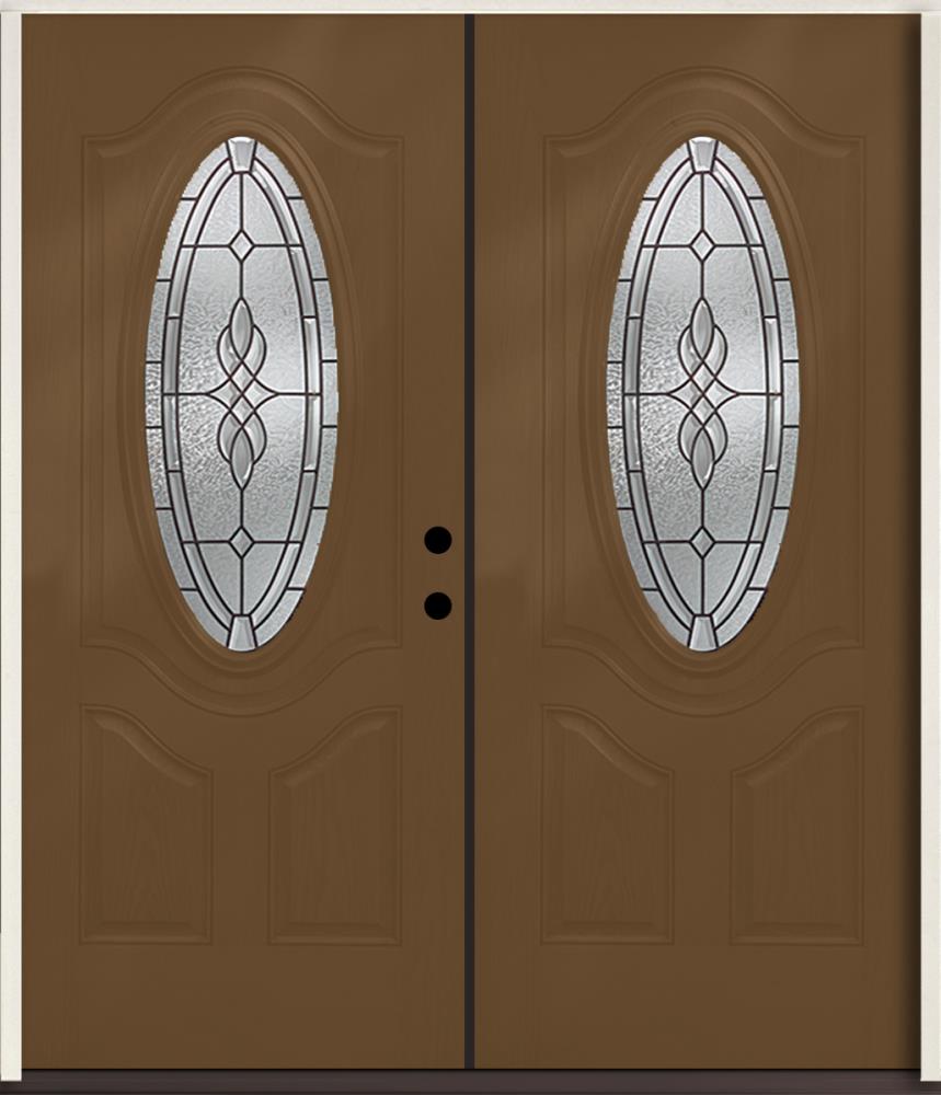 RELIABILT LO841757 Hampton 72-in x 80-in x Fiberglass Oval lite Left-hand inswing Woodhaven Stained Prehung Double Front Door Insulating core