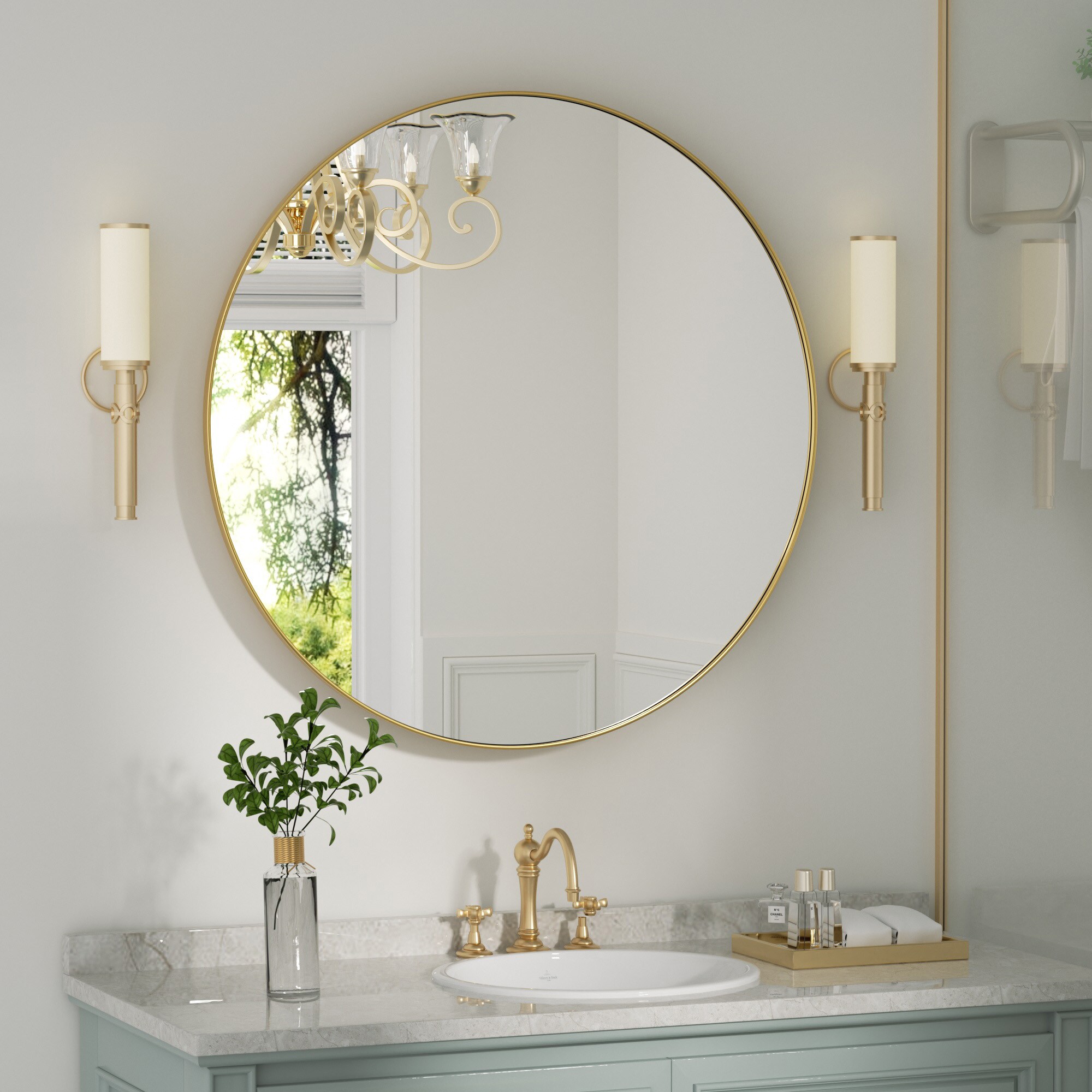 Beautypeak 18 inch Round Mirror, Black Metal Frame Circle Mirror, Wall Mirror for Entryway, Bathroom, Vanity, Living Room, Black