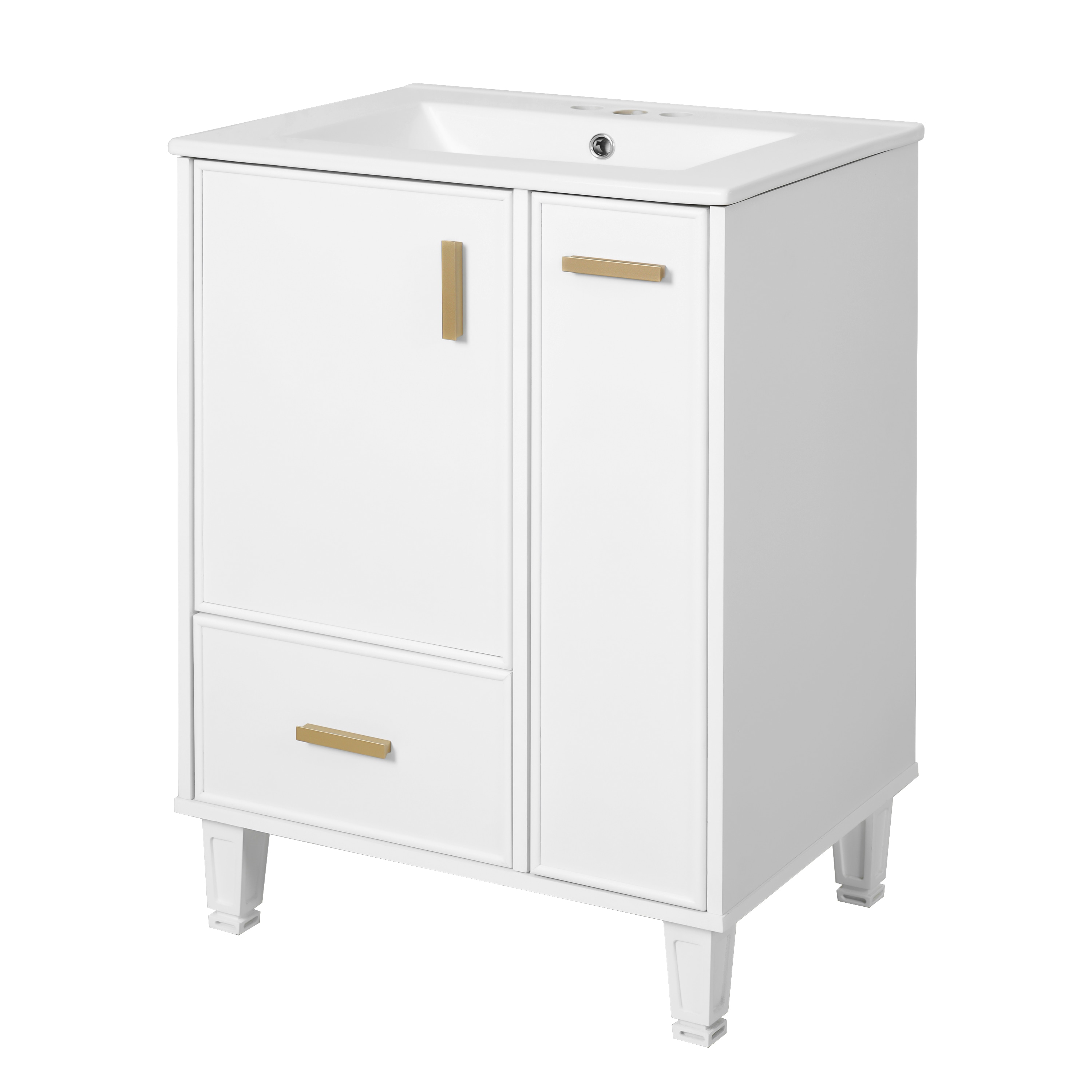 BEARSOLIM 24-in Bathroom Vanity with Ceramic Sink Solid Wood Frame Door Shelf Deep Drawer 2-Tier Pull-Out Basket