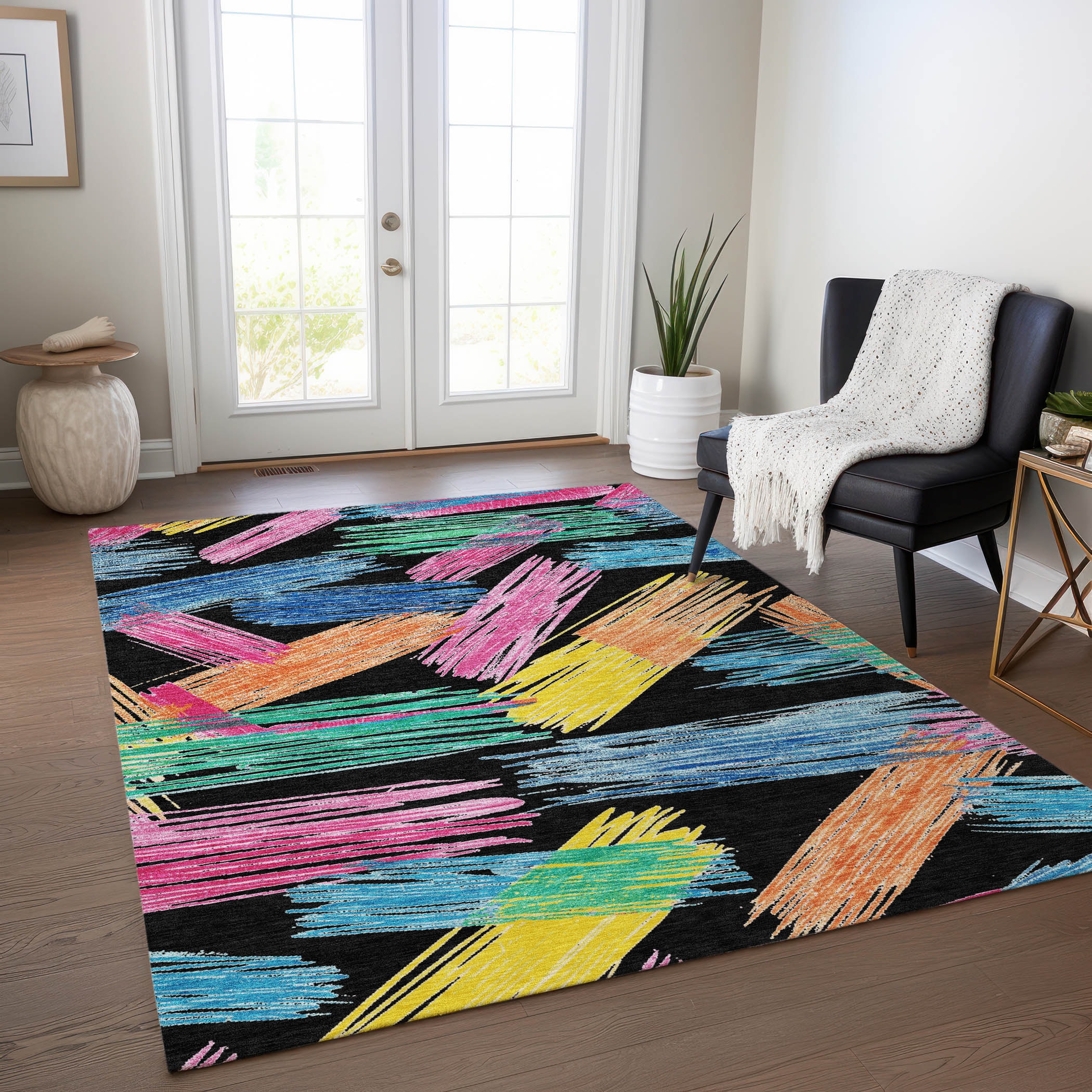Addison Rugs ACN1696BK8X10 Chantille ACN1696BK 8 x 10 (ft) Loomed Polyester Black Rectangular Indoor/Outdoor Machine washable Area rug
