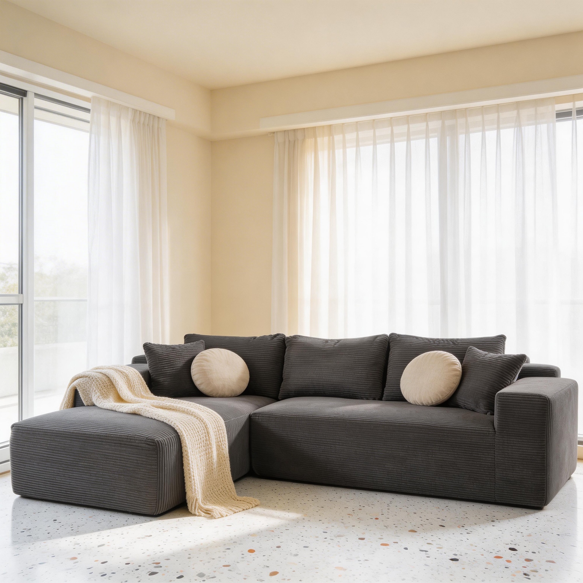 IHOMEadore L Chaise Lounge Deep Seat Modular Sectional Sofa 96-in W Casual Dark Gray 4-seater Reclining Sectional arm