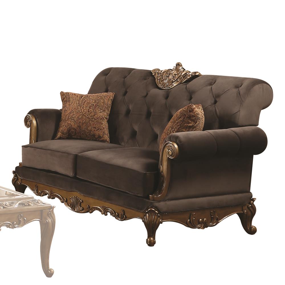 ACME FURNITURE Orianne 68.5-in Vintage Charcoal Fabric and Antique Gold ...