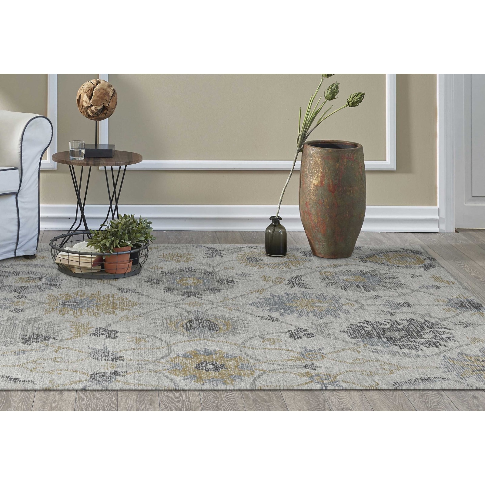 HomeRoots 352877 Bernadette 7 X 7 (ft) Rag Ivory Square Indoor Border Area Rug