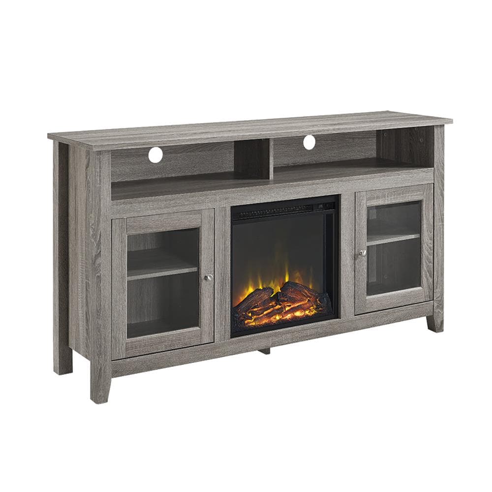 Walker Edison W58FP18HBAG 58-Inches W Driftwood TV Stand with LED Flat wall Electric Fireplace