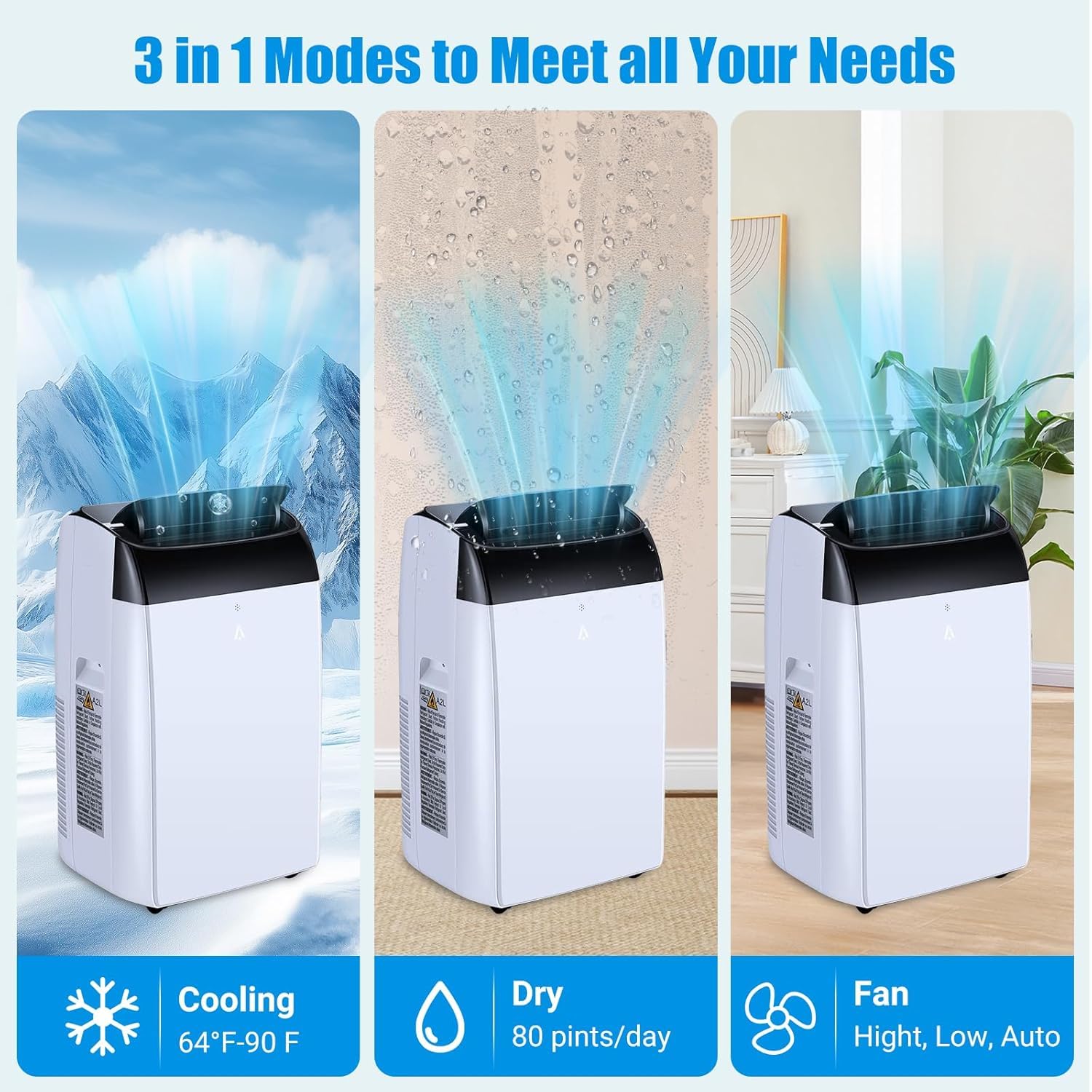 IdealHouse High Capacity 3 in 1 Portable Air Conditioner 14000 BTU Quiet AC with Cooling Dehumidifier and Fan Remote Control 24H Timer Auto Swing Sleep Mode Installation Kits Freestanding for Large Rooms up to 750 Sq.Ft Black 2 Pack Sansujyuku sansujyuku.com