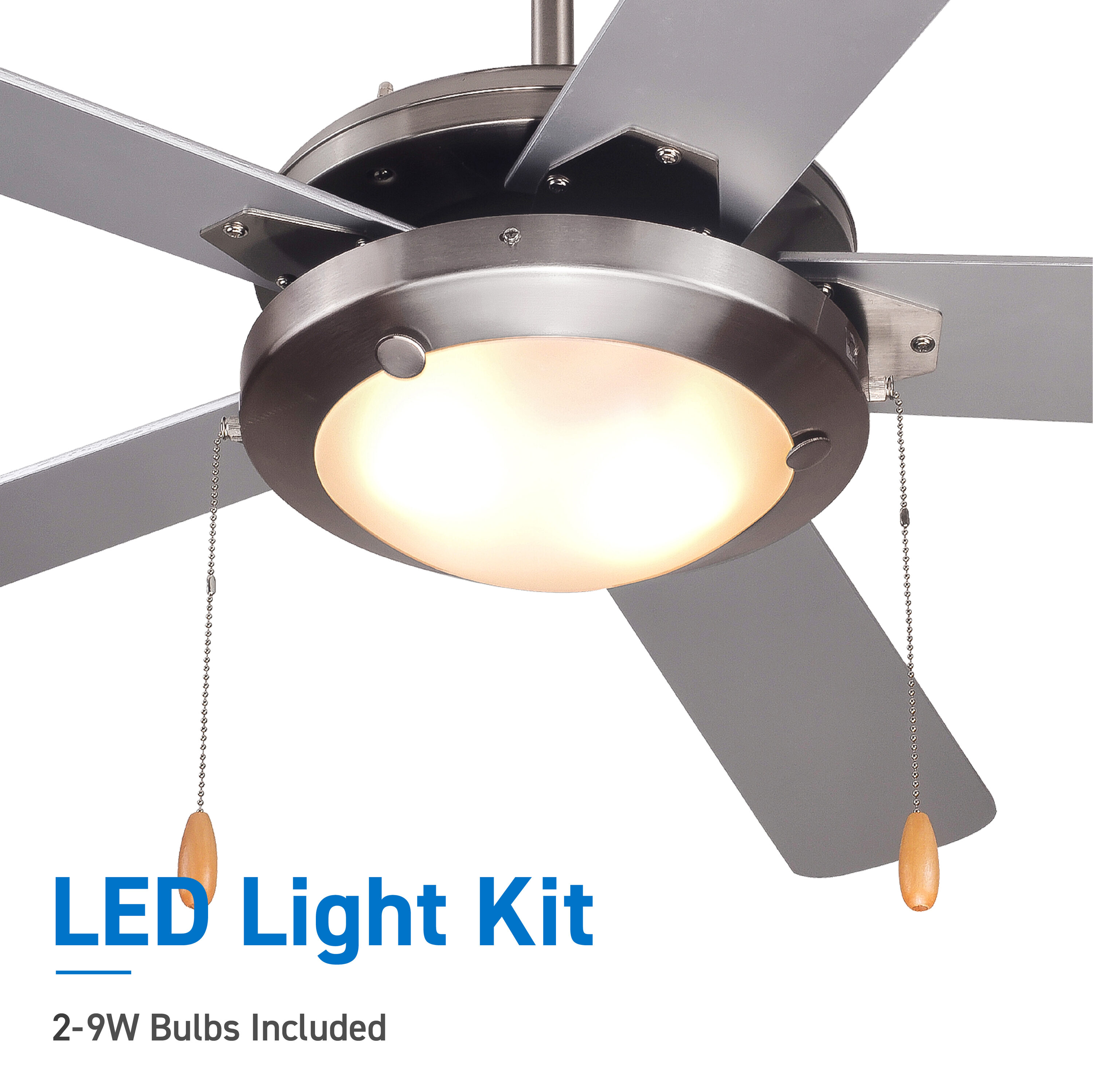 Silver 52" Modern Ceiling Fan with LED Light and 5 Blades