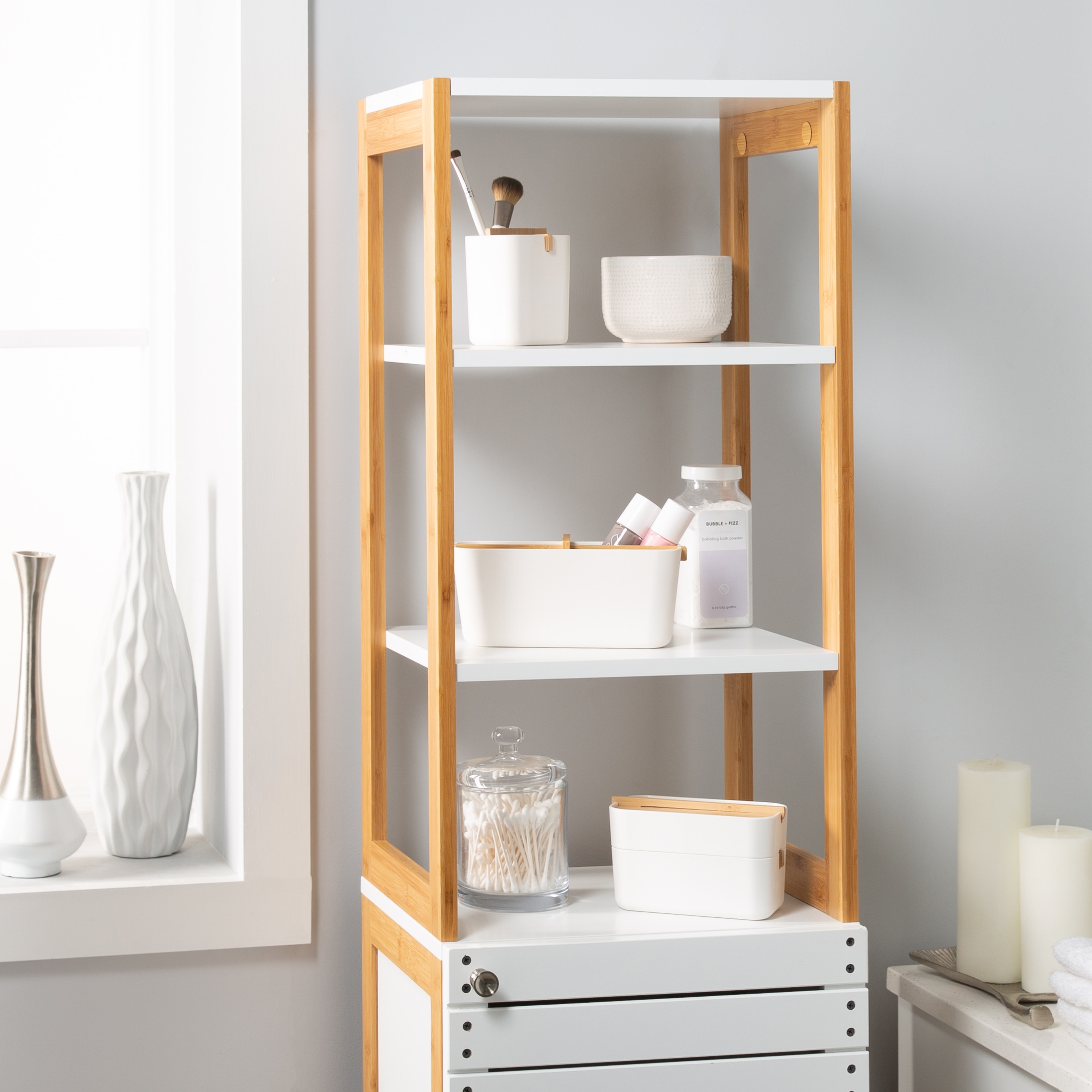 Organize It All Bamboo 4-Tier Freestanding Bathroom Shelf (12-in x 41.34-in  x 12-in)
