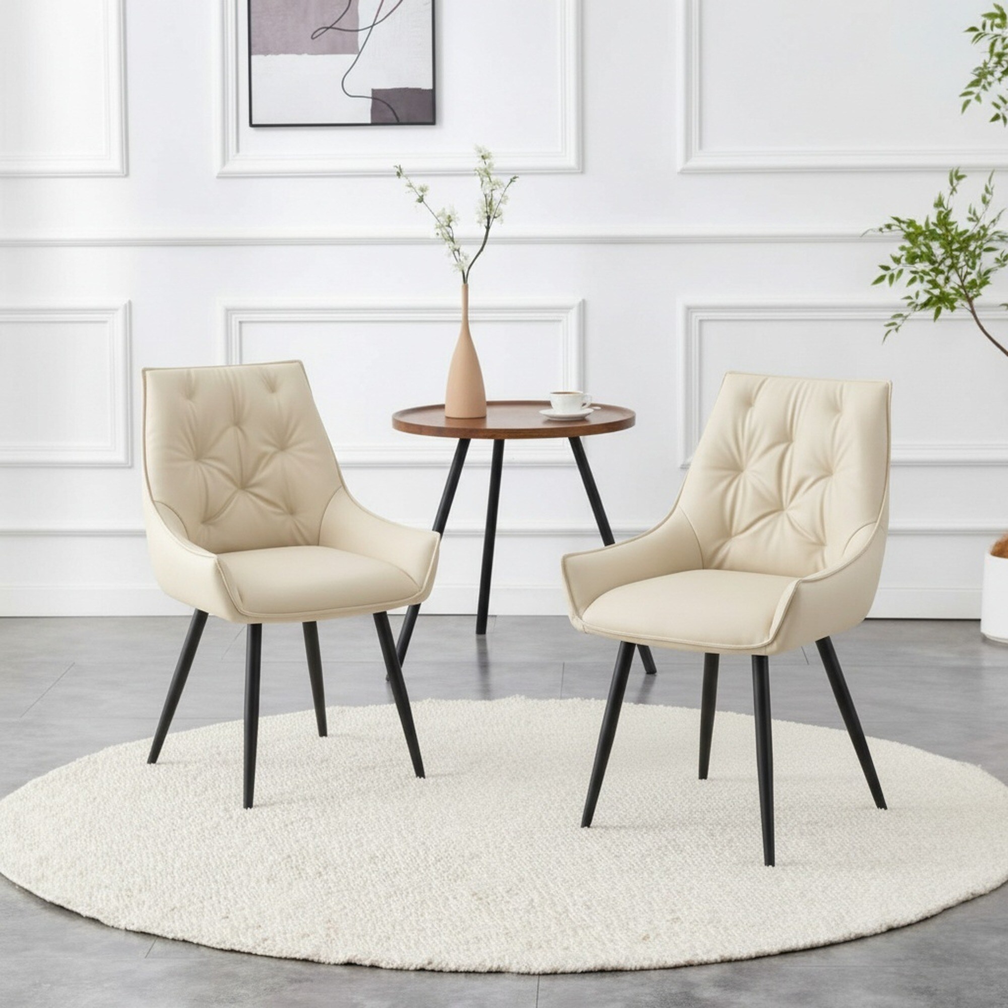 UOI Set of 2 Off White Faux Leather Dining Chairs with Gold Mesh ...