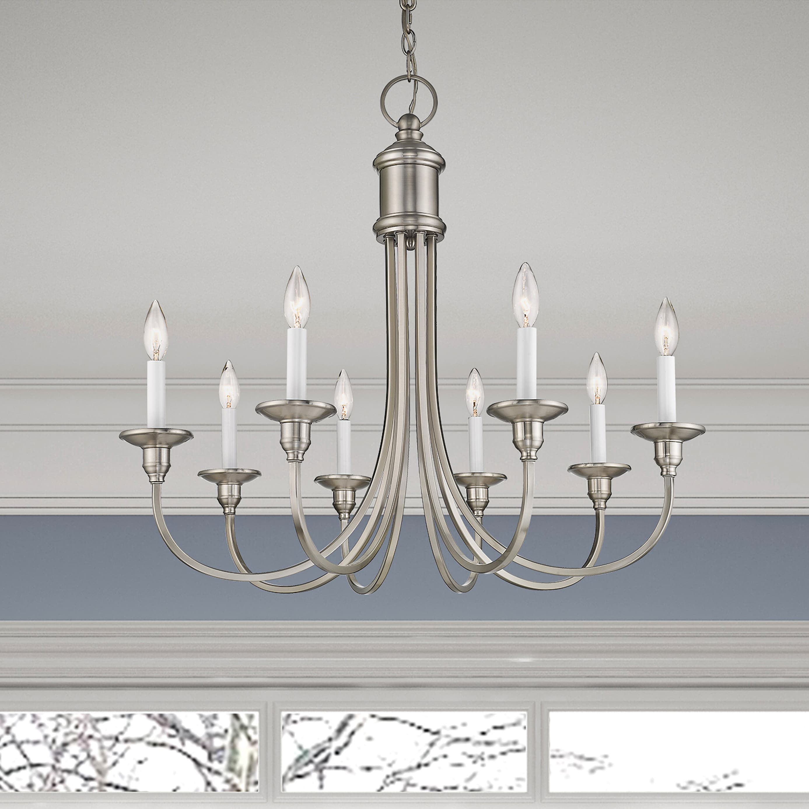 Elegant Brushed Nickel 8-Light Candelabra Chandelier