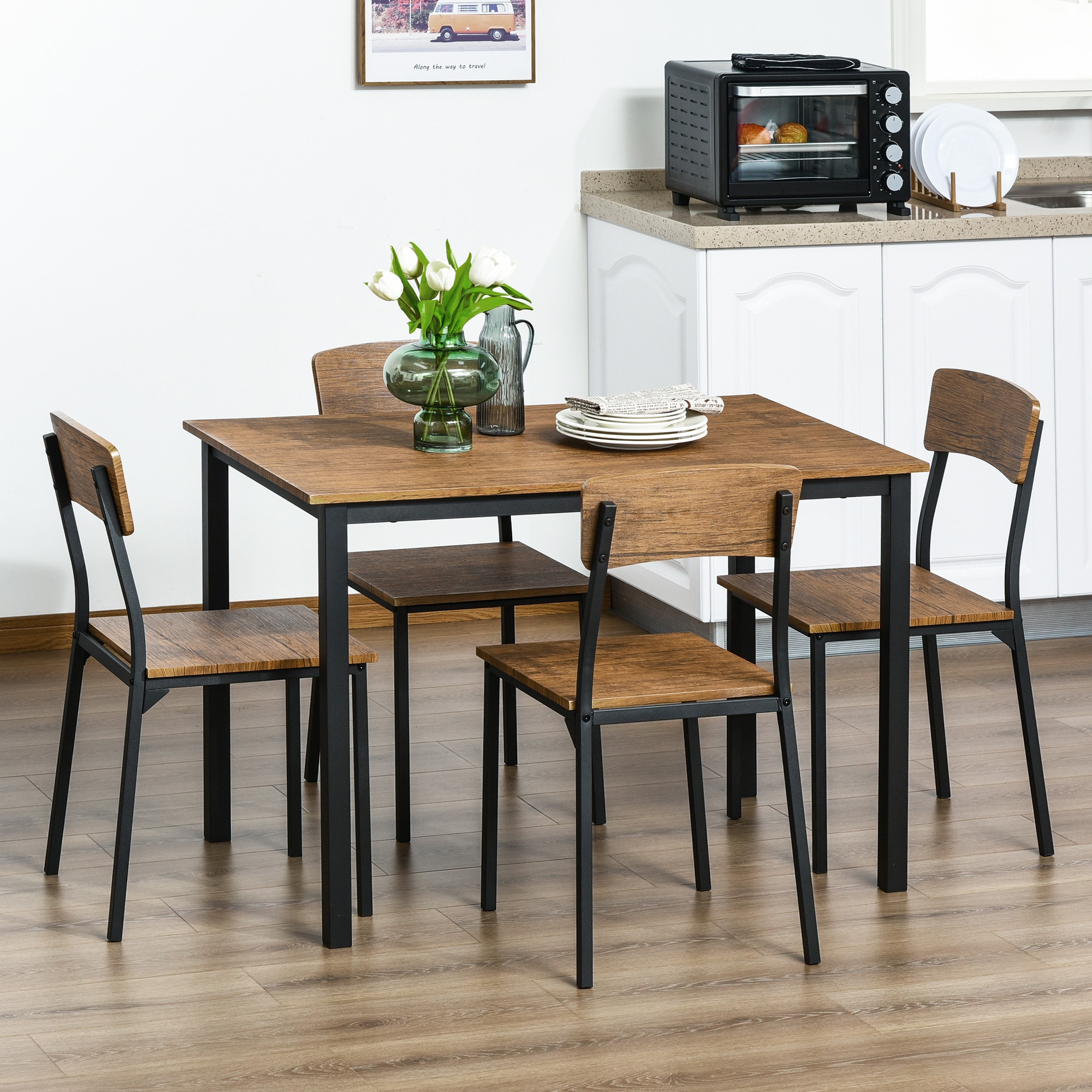 Sunrinx MG66-8-SN Rustic Brown Rustic Dining Room Set with Rectangular Table ( Seats 4 )