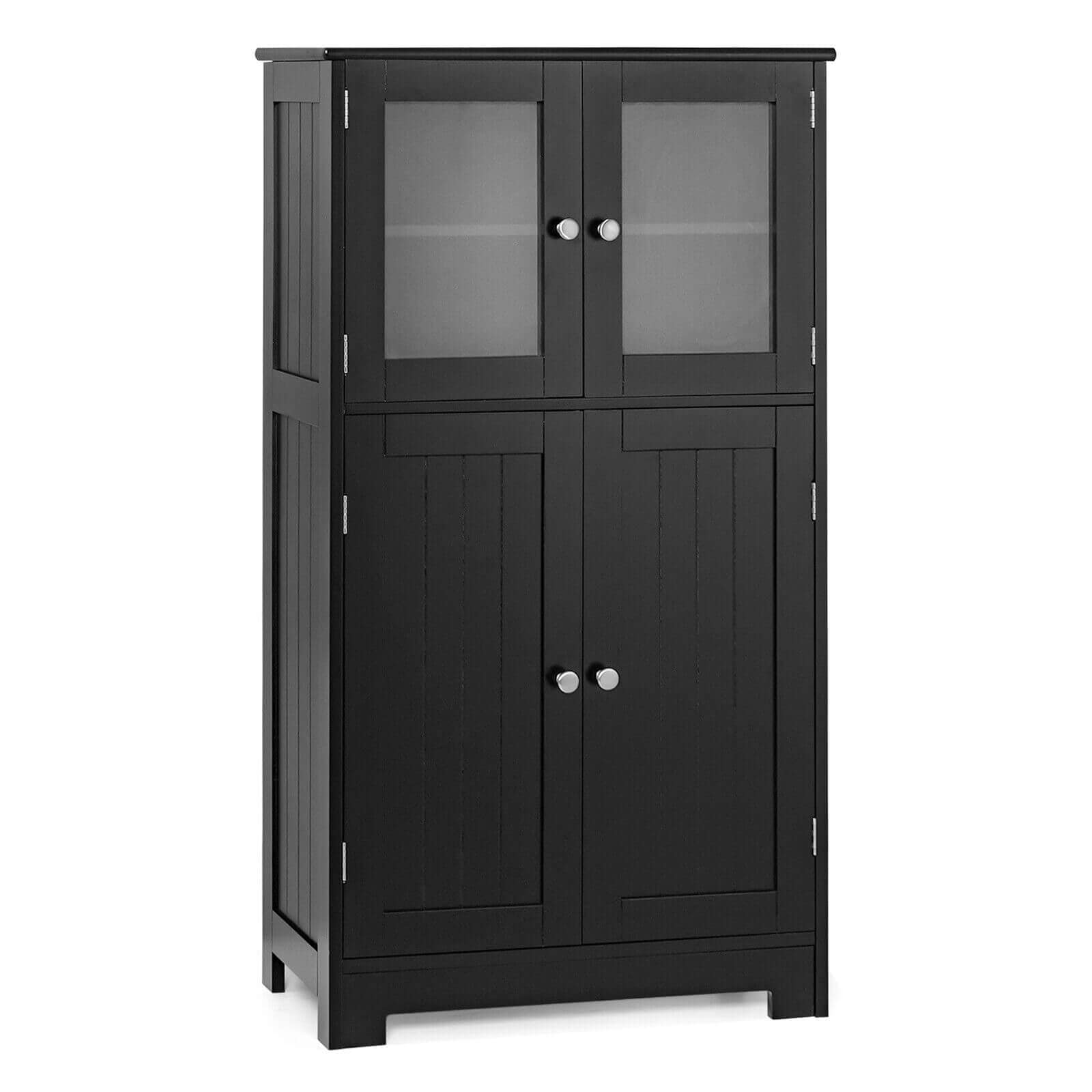 Slickblue 23 Inch W x 43 Inch H x 12 Inch D- MDF Bathroom Floor Storage Locker Kitchen Cabinet Freestanding Mount Soft Close Linen Cabinet with Glass Doors and Adjustable Shelf- White/ Brown/ Black/ Gray