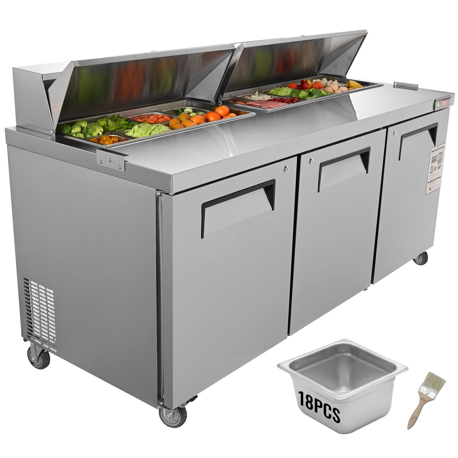 VEVOR 420W 3 Doors with 18 Pans 72-Inches Stainless Steel Refrigerated Sandwich prep table #F20CUFT72INCHOHFJV1