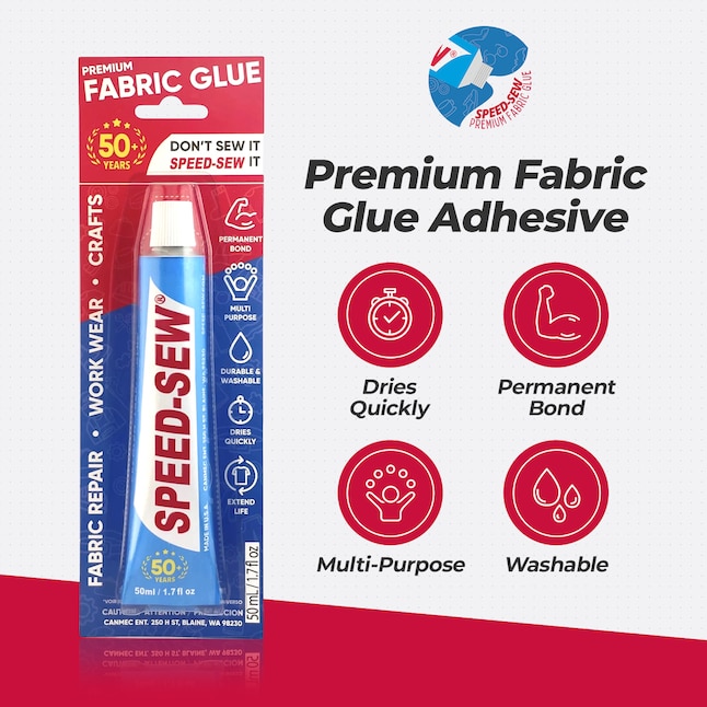 Speed-Sew Premium Fabric Glue 50ml - Instantly Hem and Repair Clothes -  Dries Quickly - Multi-Purpose Adhesive in the Craft Supplies department at