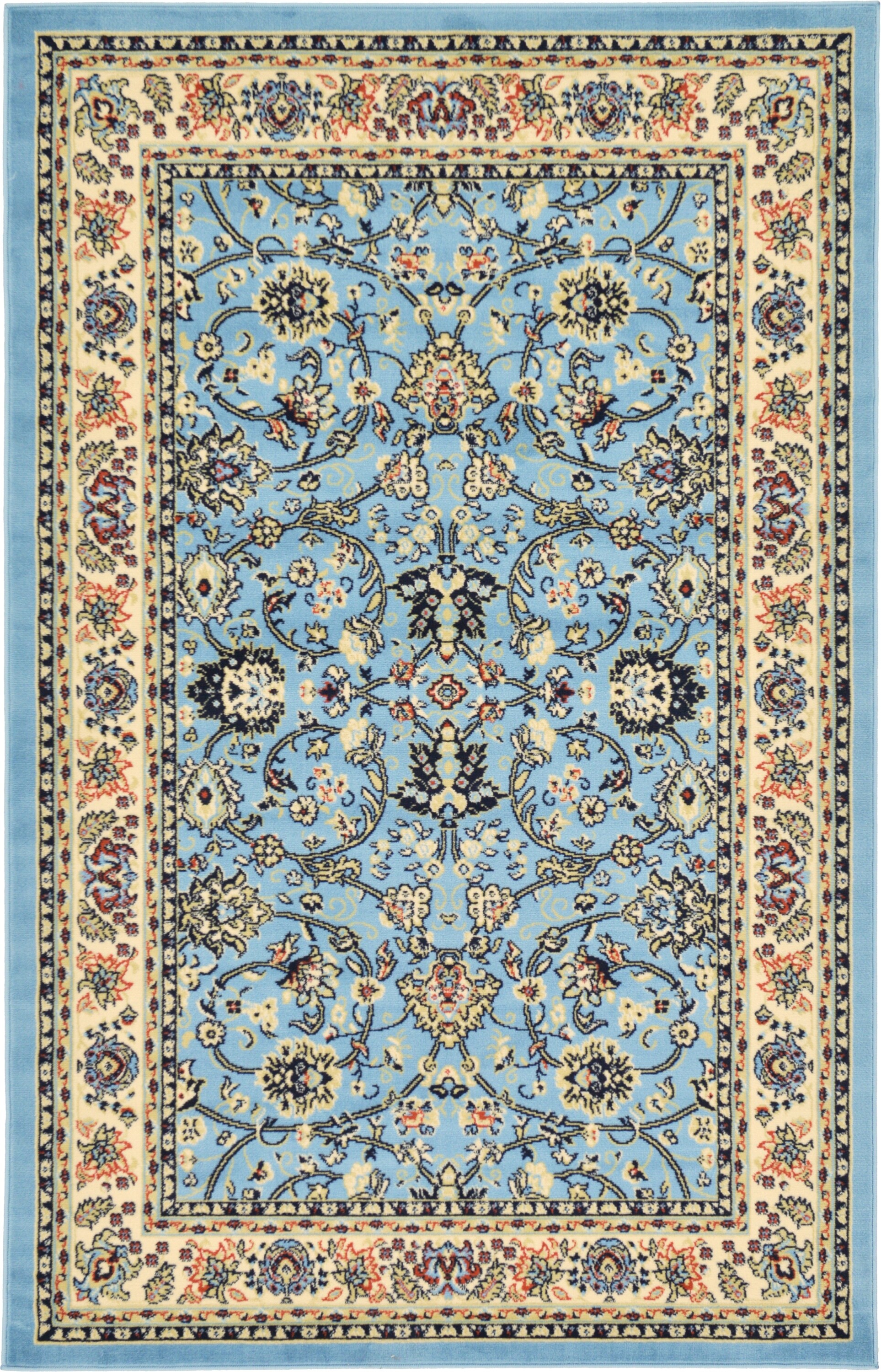 Light Blue and Ivory Synthetic Reversible Washable Area Rug 4' x 6'