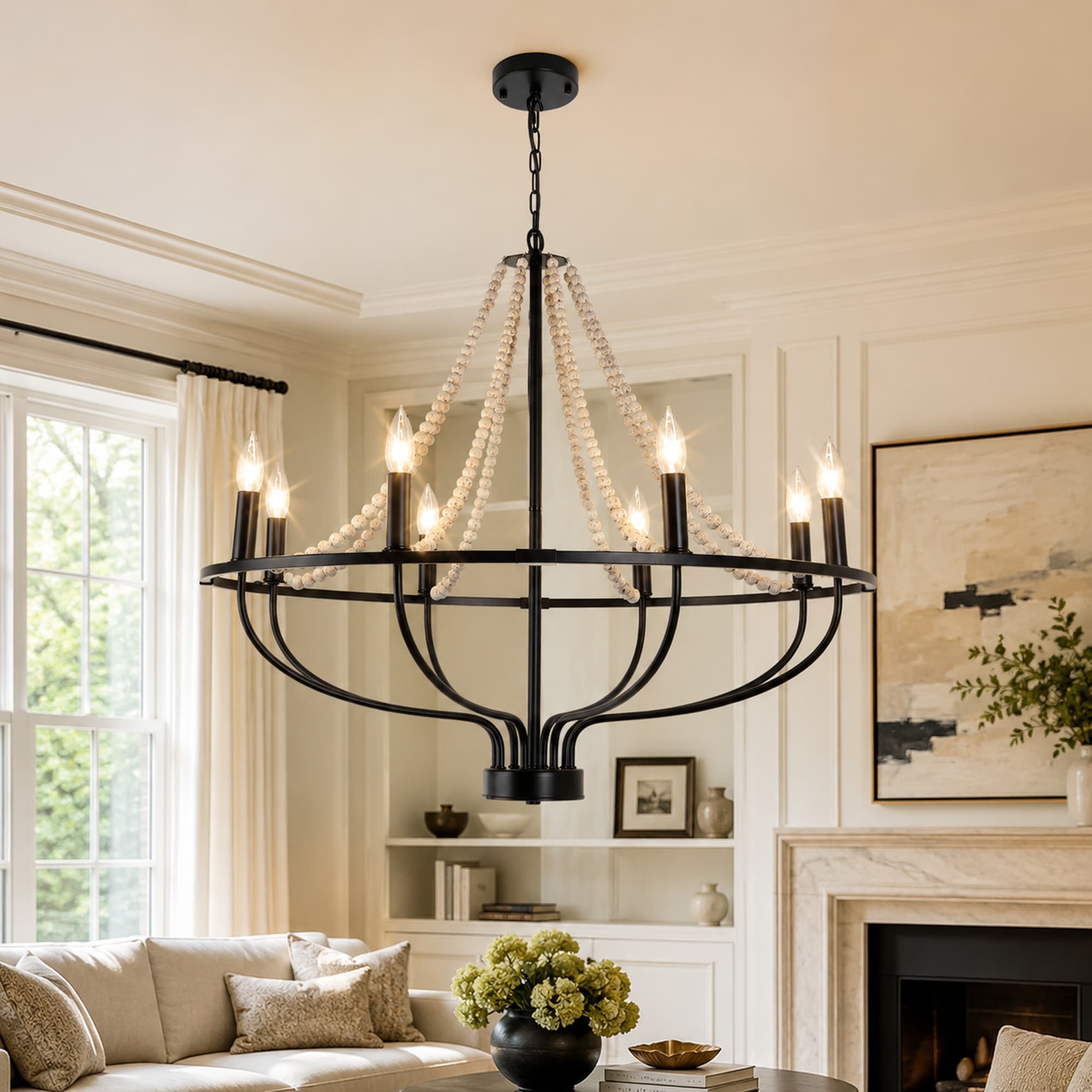 Siittoo 8 -Light Matte Black Farmhouse Metal Chandelier