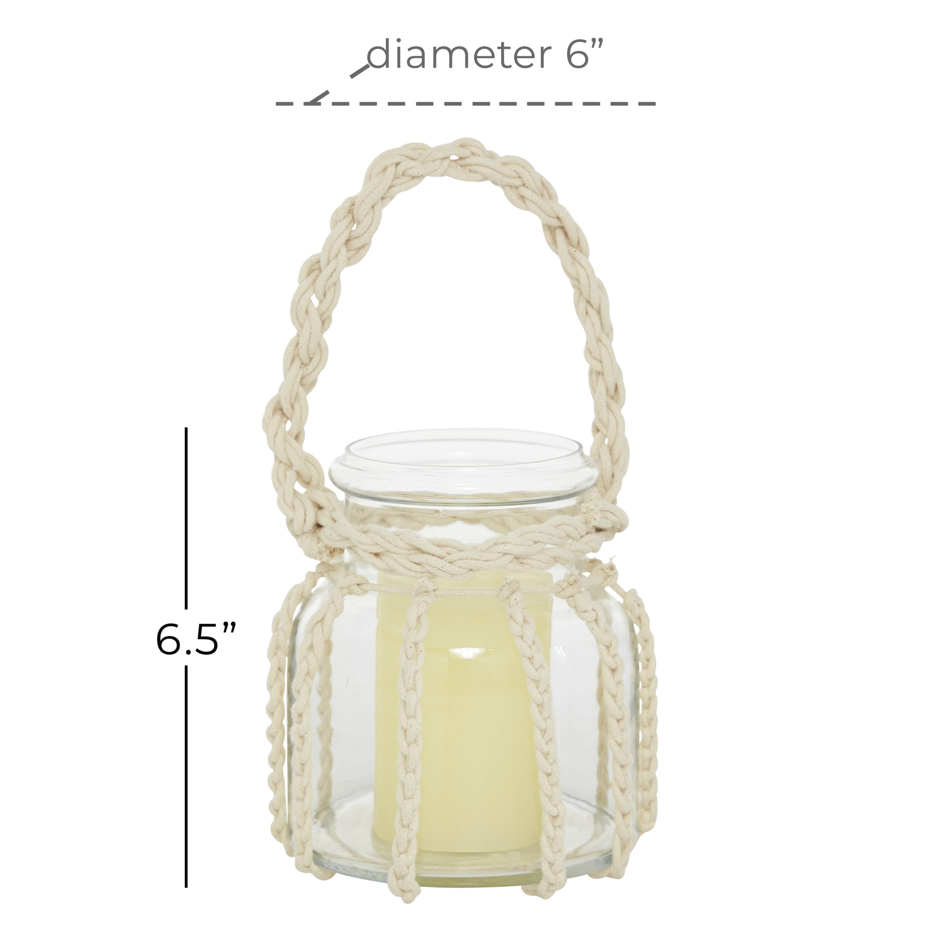 Coastal Clear Glass 6" Hanging Candle Lantern with Rope Detail
